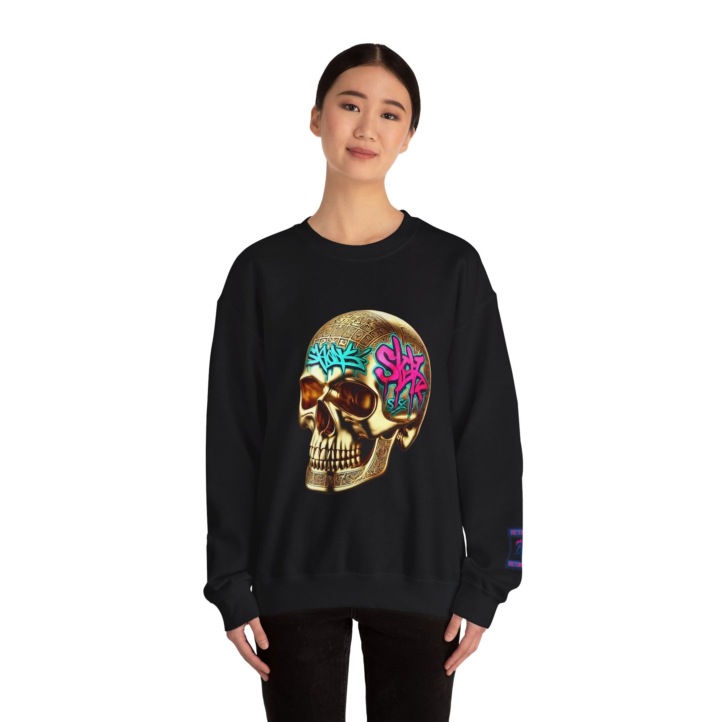 Skull Graffiti Crewneck Sweatshirt — "Be Unique Be Urself" Streetwear