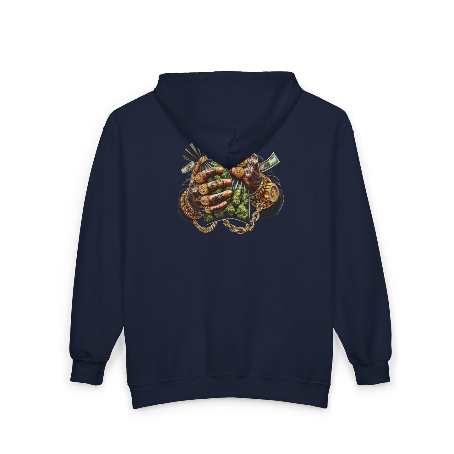 Zip Hoodie — Grizzled Hands Crushing Money Graphic Zip-Up
