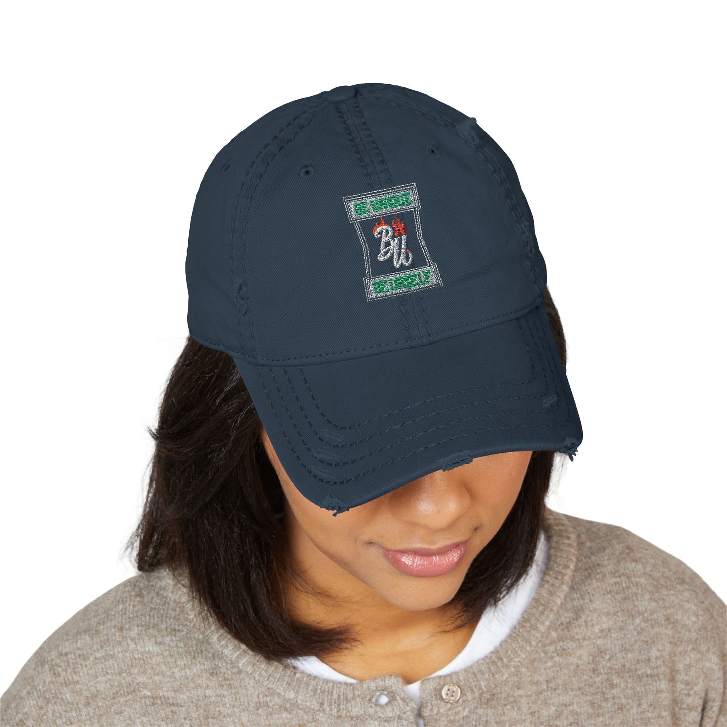 Distressed Embroidered Dad Hat — Vintage Beer Can Logo Cap