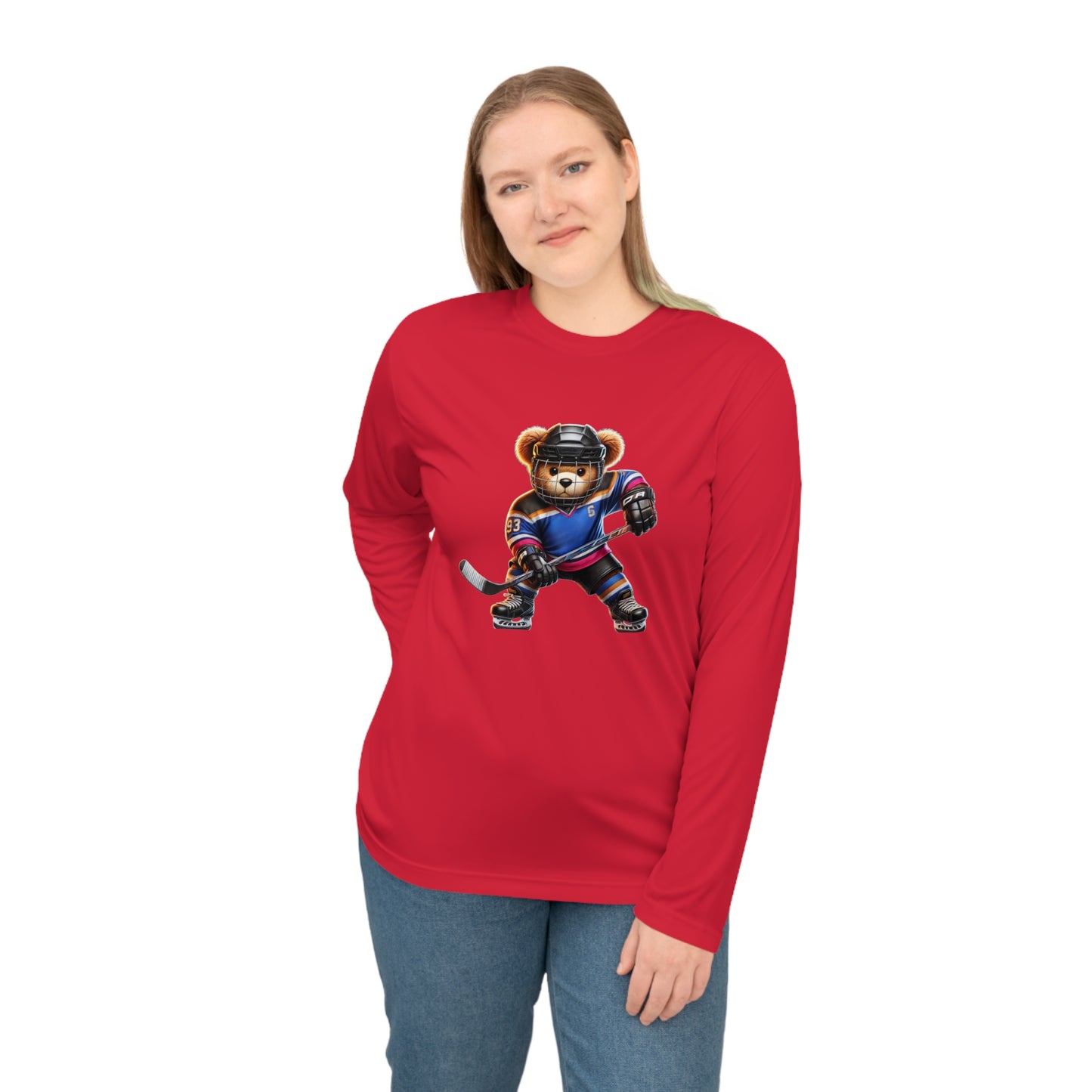 Performance Long Sleeve Shirt, Cute Hockey Bear Shirt, Unisex Sportswear, Gift for Hockey Fans, Halloween Apparel, Activewear