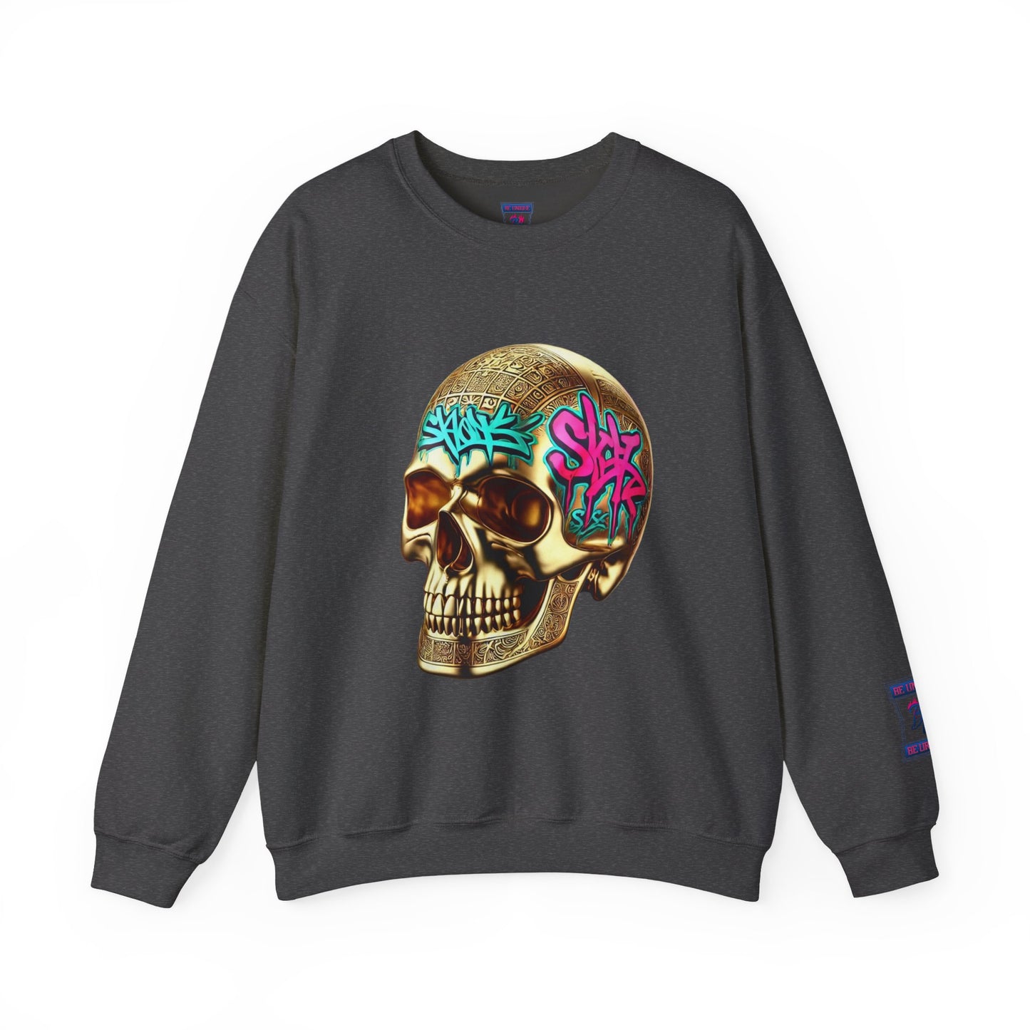 Skull Graffiti Crewneck Sweatshirt — "Be Unique Be Urself" Streetwear