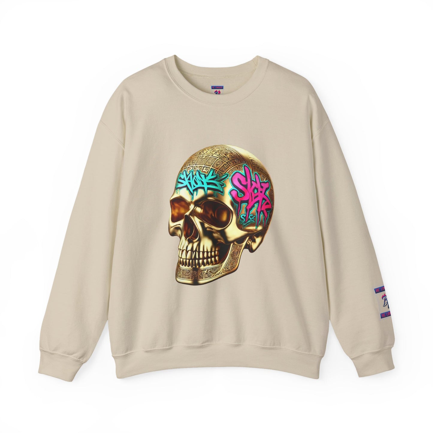 Skull Graffiti Crewneck Sweatshirt — "Be Unique Be Urself" Streetwear