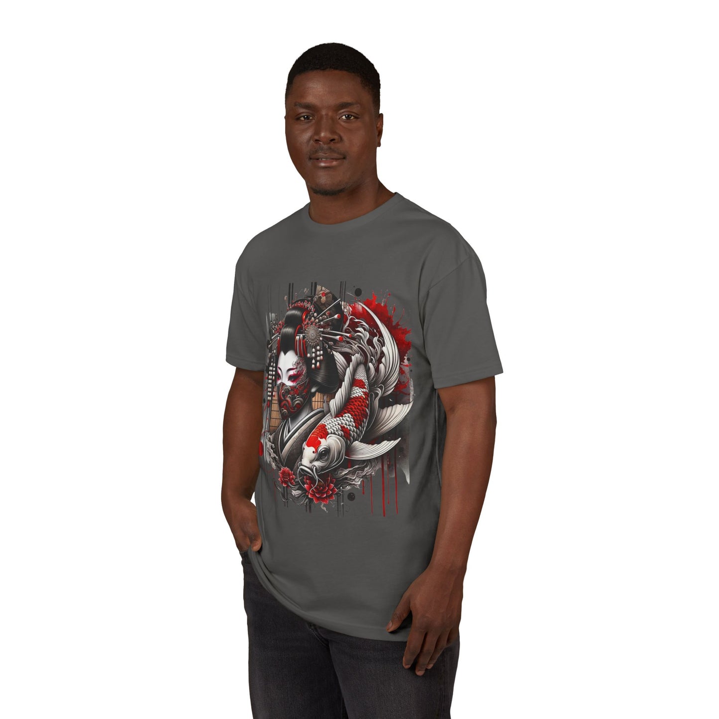 Sueded Graphic Tee, Japanese Art T-Shirt, Koi Fish Design Shirt, Unisex Casual Wear, Unique Gift for Art Lovers