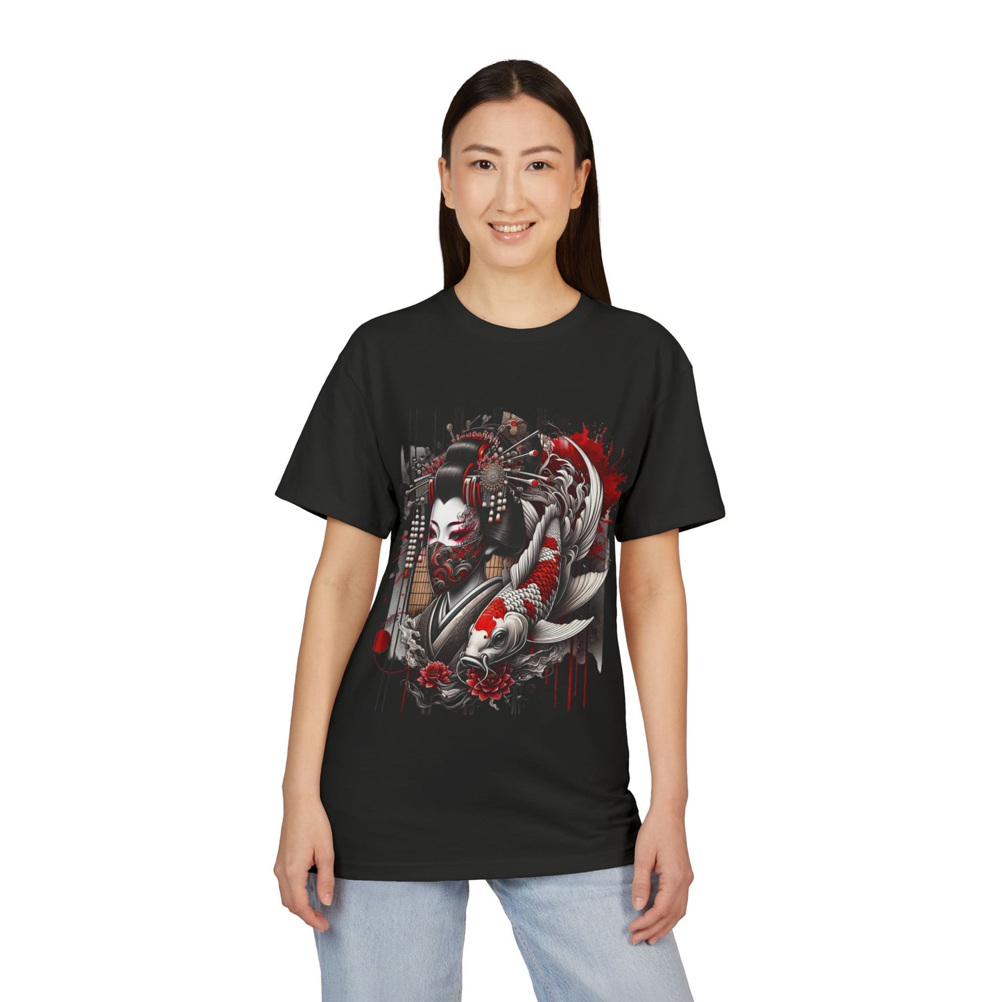 Sueded Graphic Tee, Japanese Art T-Shirt, Koi Fish Design Shirt, Unisex Casual Wear, Unique Gift for Art Lovers
