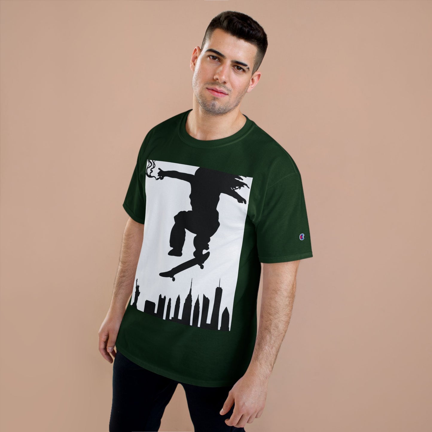 Skateboarder Silhouette T-Shirt — Urban NYC Skyline Skate Tee