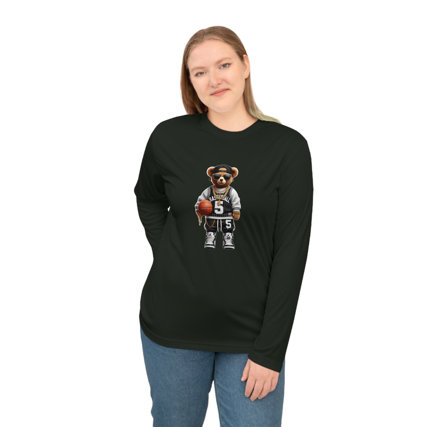 Sporty Animal Graphic Long Sleeve Shirt, Unisex Activewear, Cute Bear Tee, Casual Sportswear, Gift for Athletes, Team Spirit Apparel