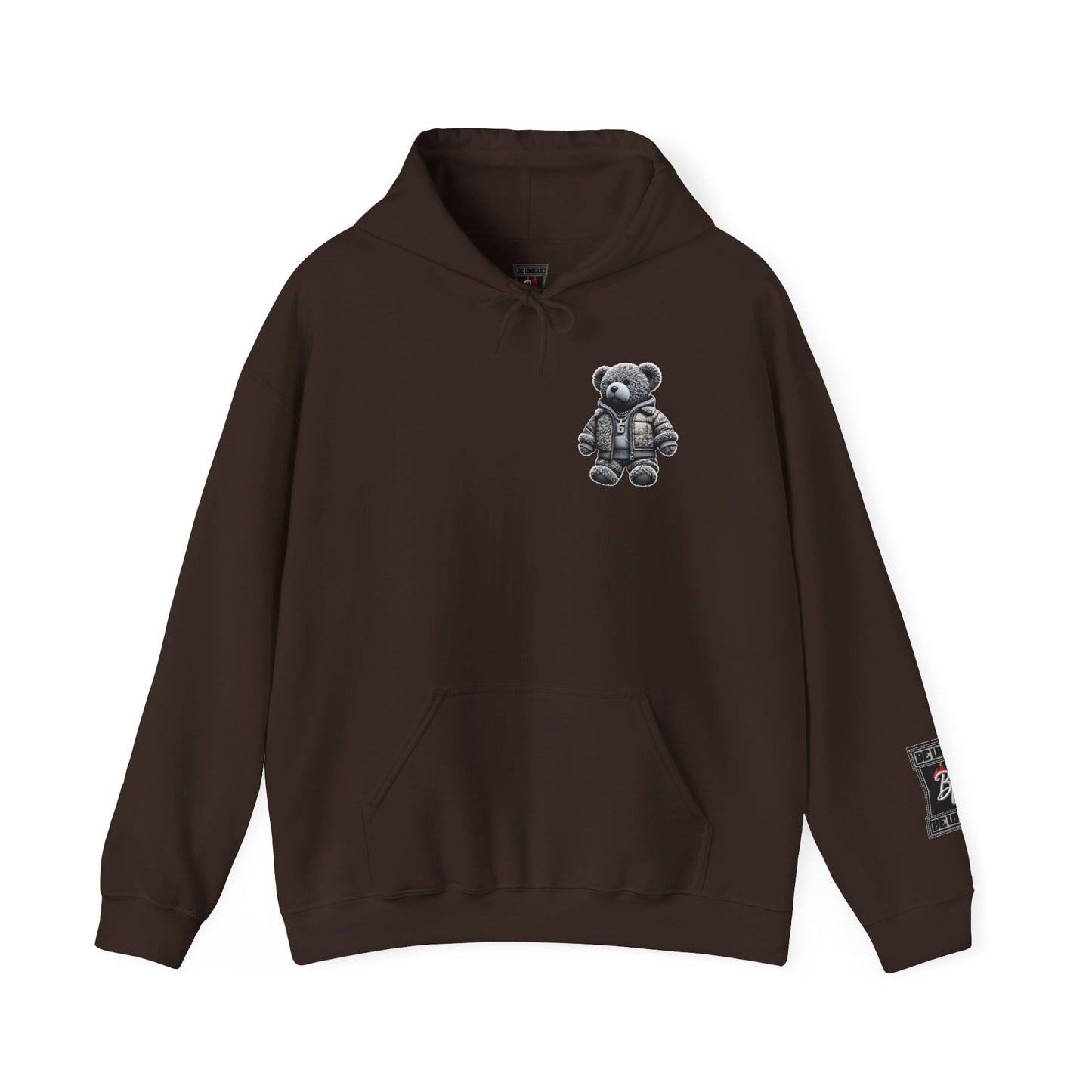 Teddy Bear Graphic Hoodie — Cozy Streetwear Pullover with Patch Detail