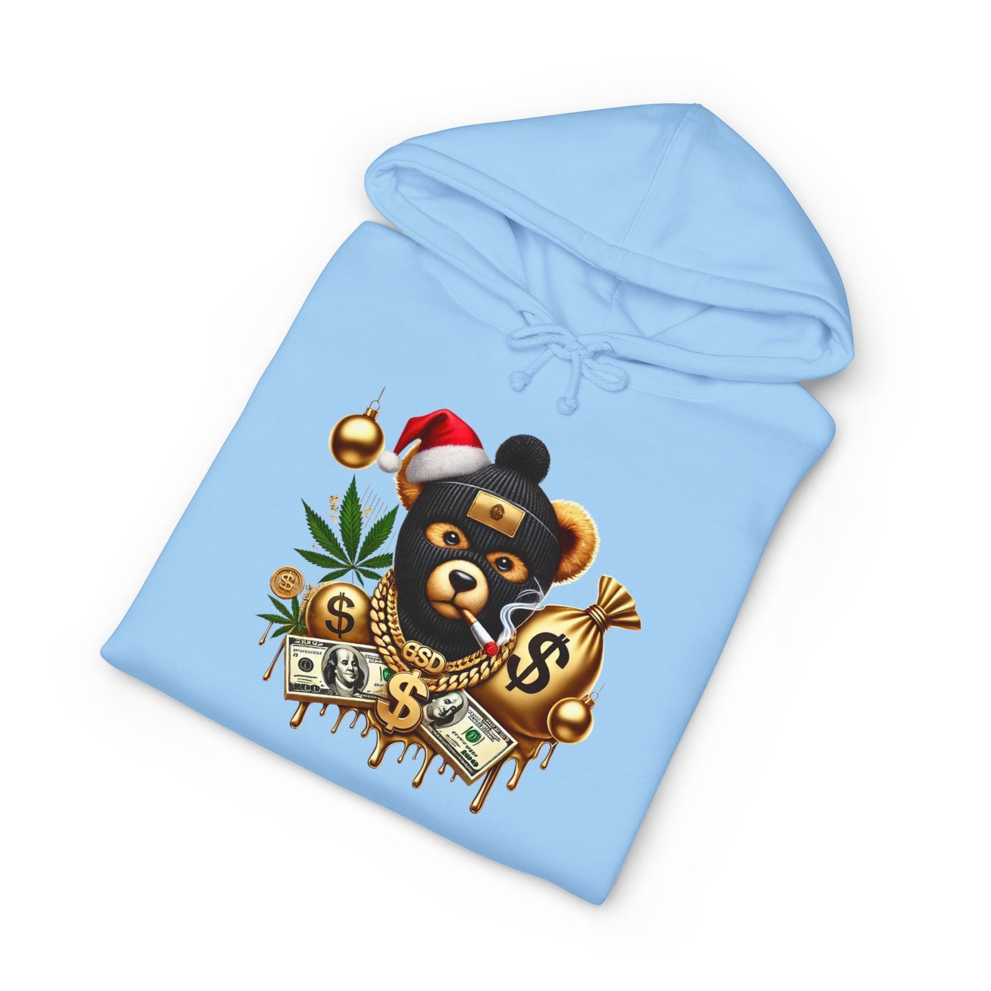Festive Bear Hoodie: Unisex Heavyweight Sweatshirt with Holiday Vibe, Bear Design, Christmas Gift, Cozy Attire, Streetwear Style