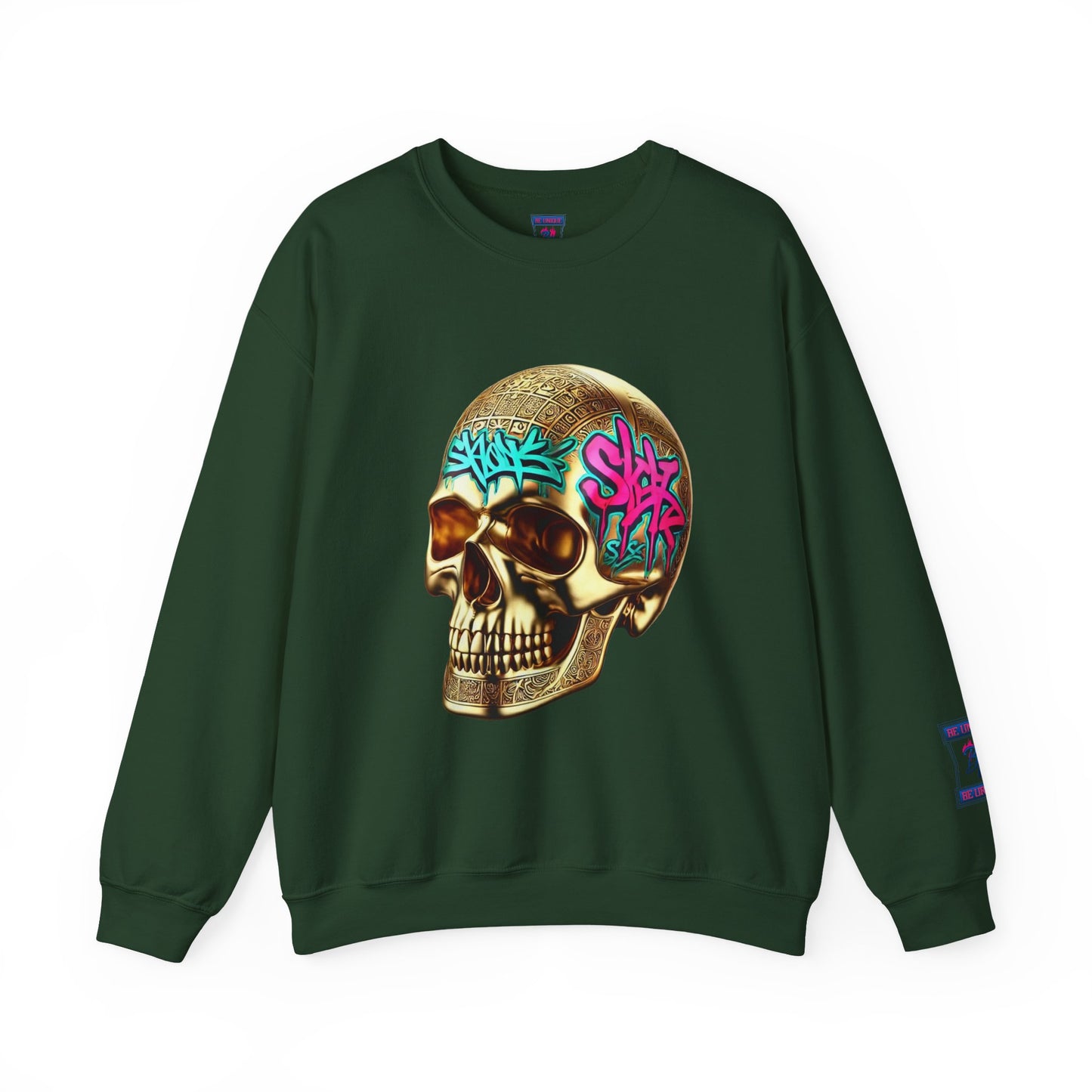 Skull Graffiti Crewneck Sweatshirt — "Be Unique Be Urself" Streetwear