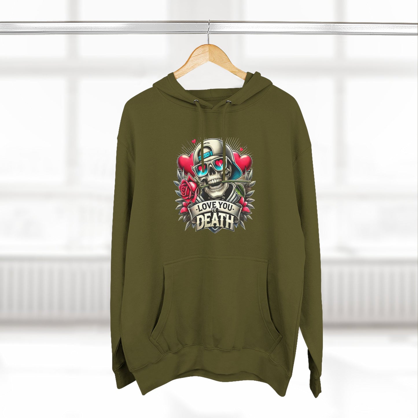 Gothic Love Death Hoodie - Three-Panel Fleece Sweatshirt