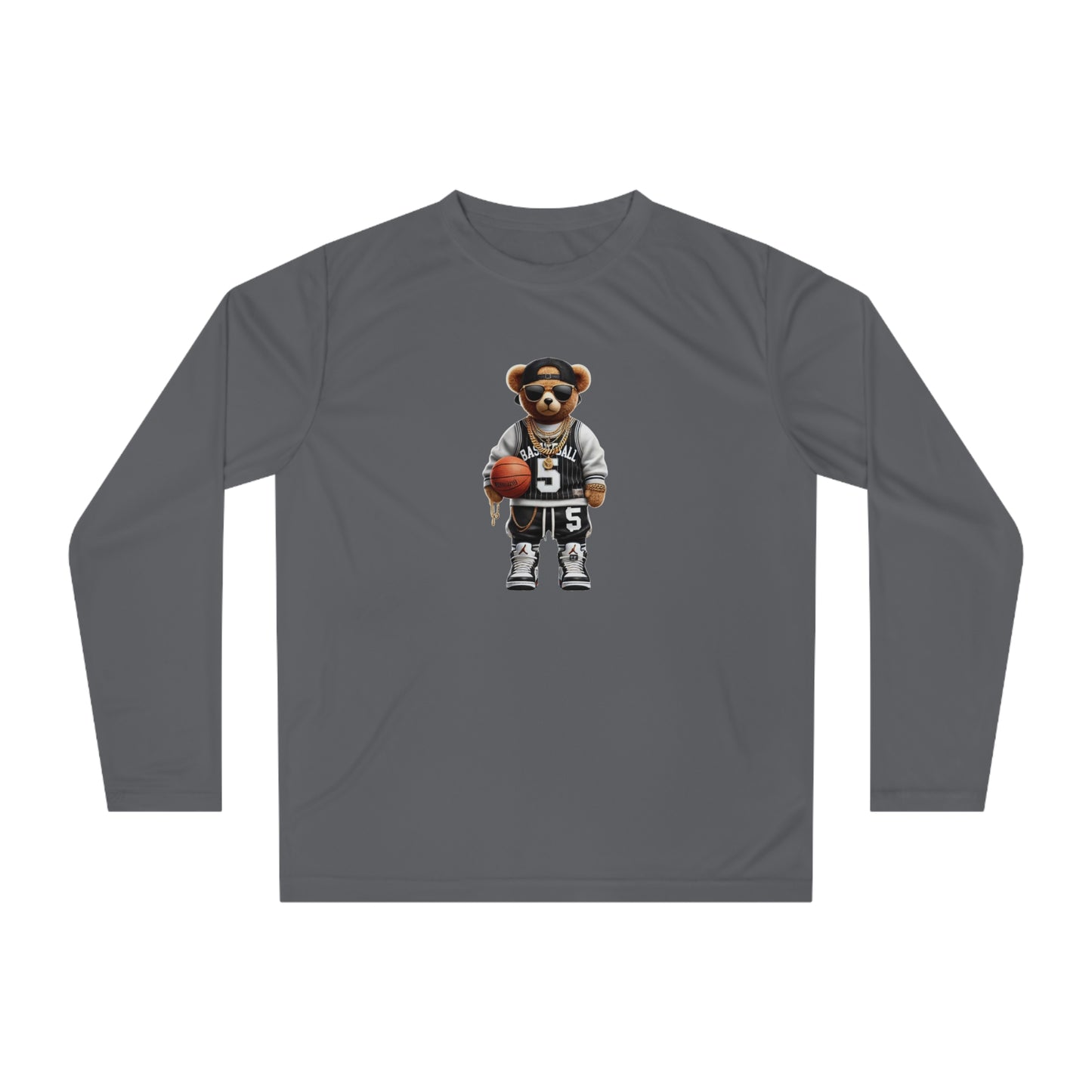 Sporty Animal Graphic Long Sleeve Shirt, Unisex Activewear, Cute Bear Tee, Casual Sportswear, Gift for Athletes, Team Spirit Apparel