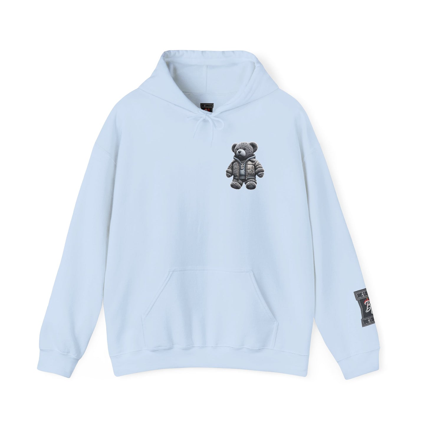 Teddy Bear Graphic Hoodie — Cozy Streetwear Pullover with Patch Detail