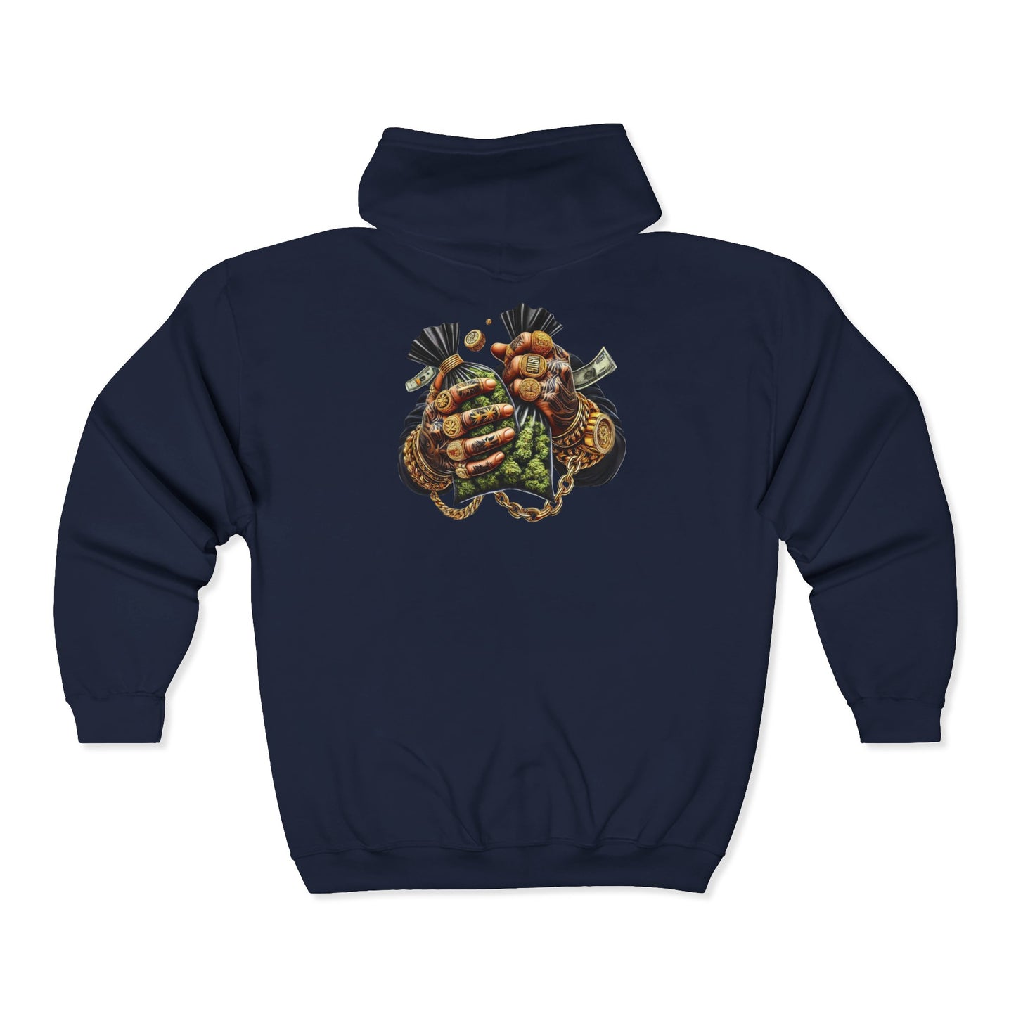 Zip Hoodie — Grizzled Hands Crushing Money Graphic Zip-Up