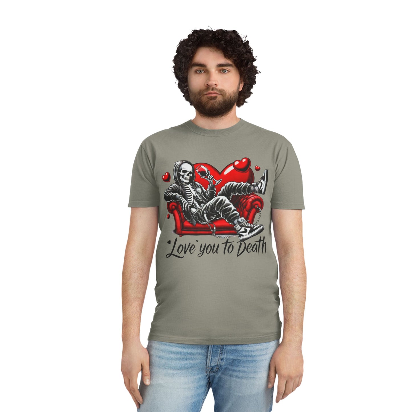 Unisex Faded Graphic Tee for Unique Souls - Love You to Death Design, Casual Wear, Gift for Halloween, Celebrations, Everyday Style