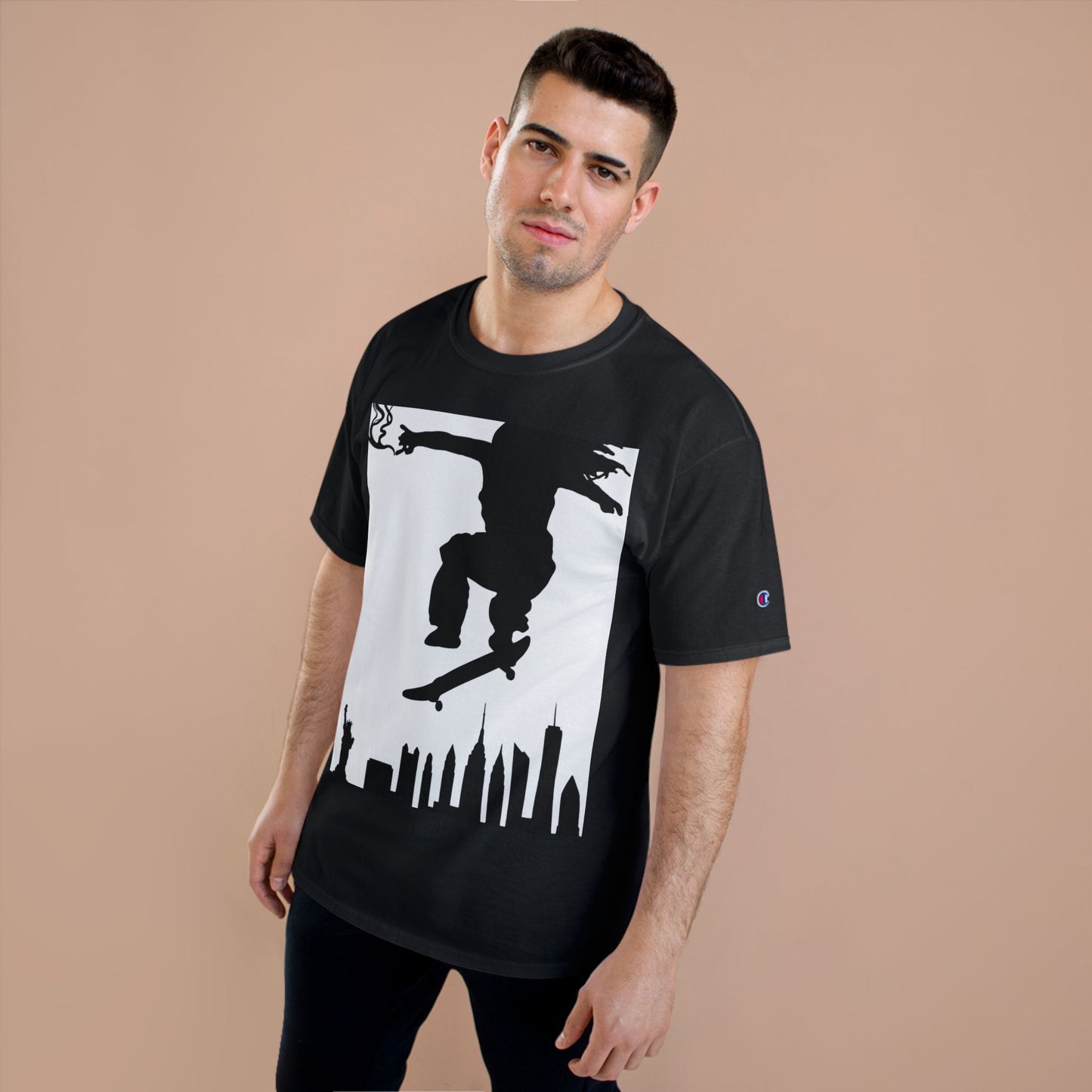 Skateboarder Silhouette T-Shirt — Urban NYC Skyline Skate Tee