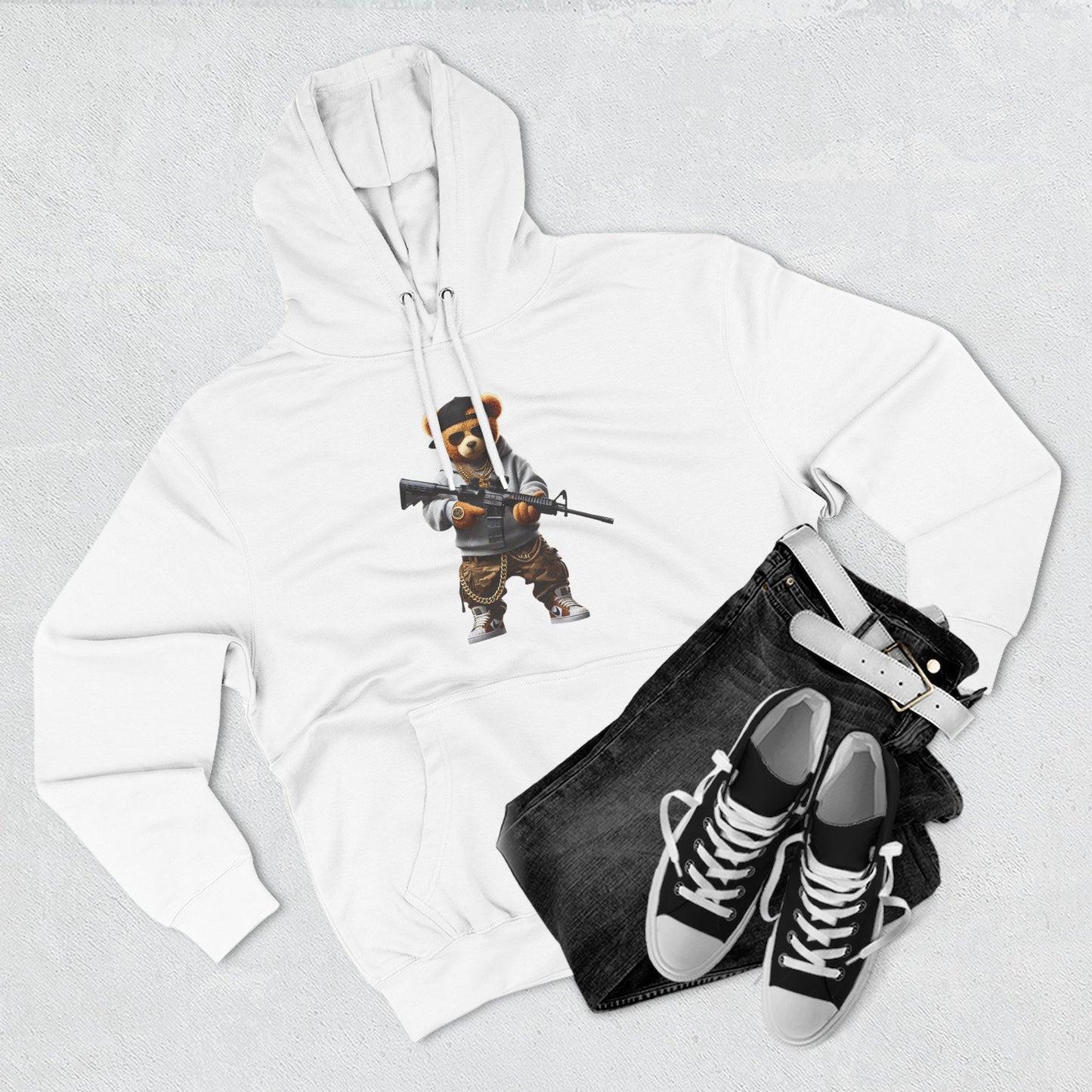 Be Unique Be Urself Hoodie — Cute Bear Soldier Graphic Fleece Pullover