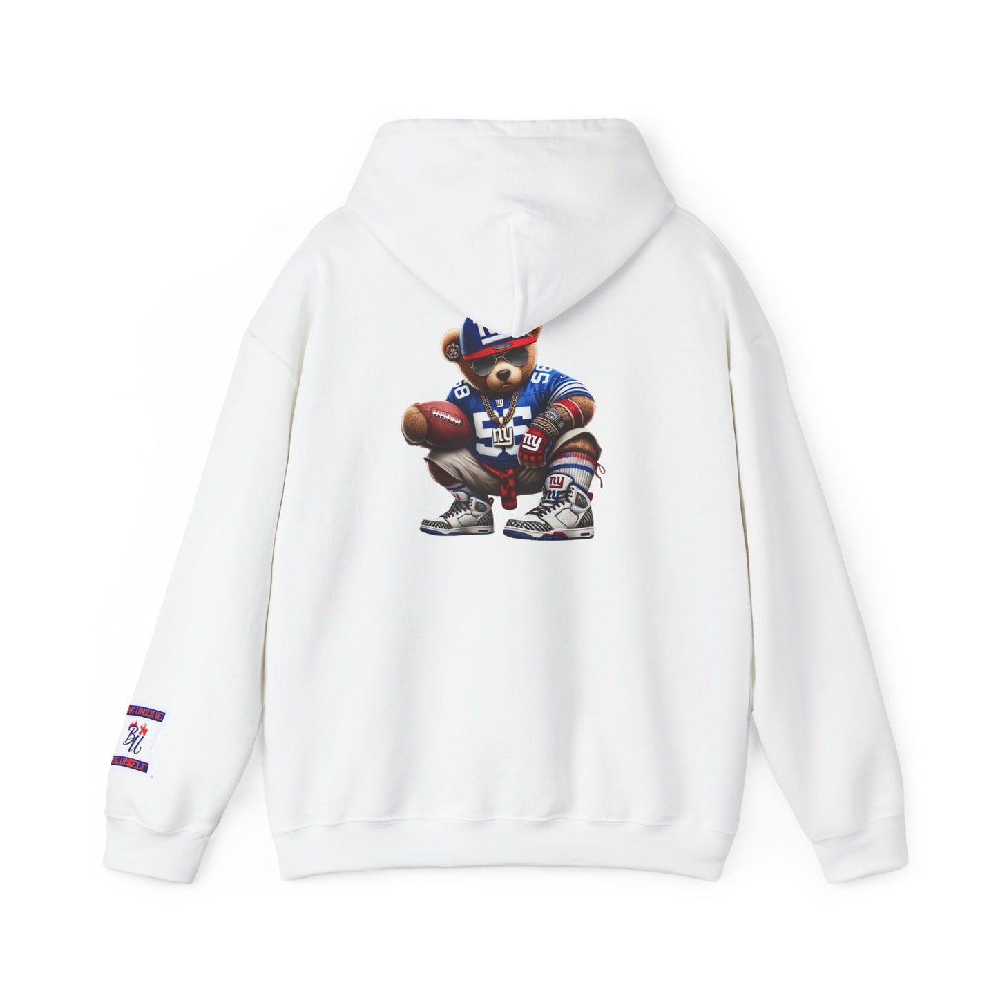 Football Bear Hoodie — Retro NYG Football Player Graphic Sweatshirt
