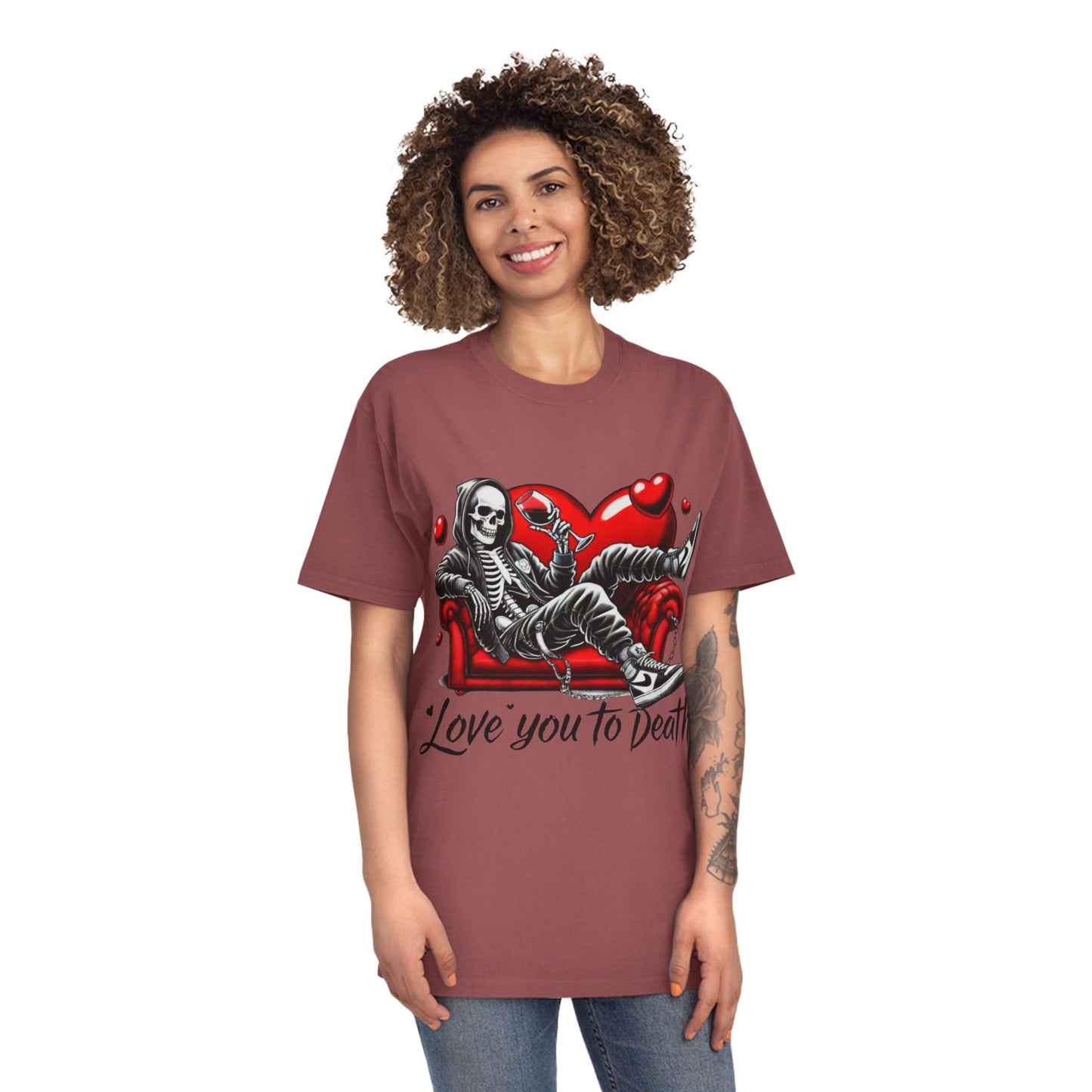 Unisex Faded Graphic Tee for Unique Souls - Love You to Death Design, Casual Wear, Gift for Halloween, Celebrations, Everyday Style
