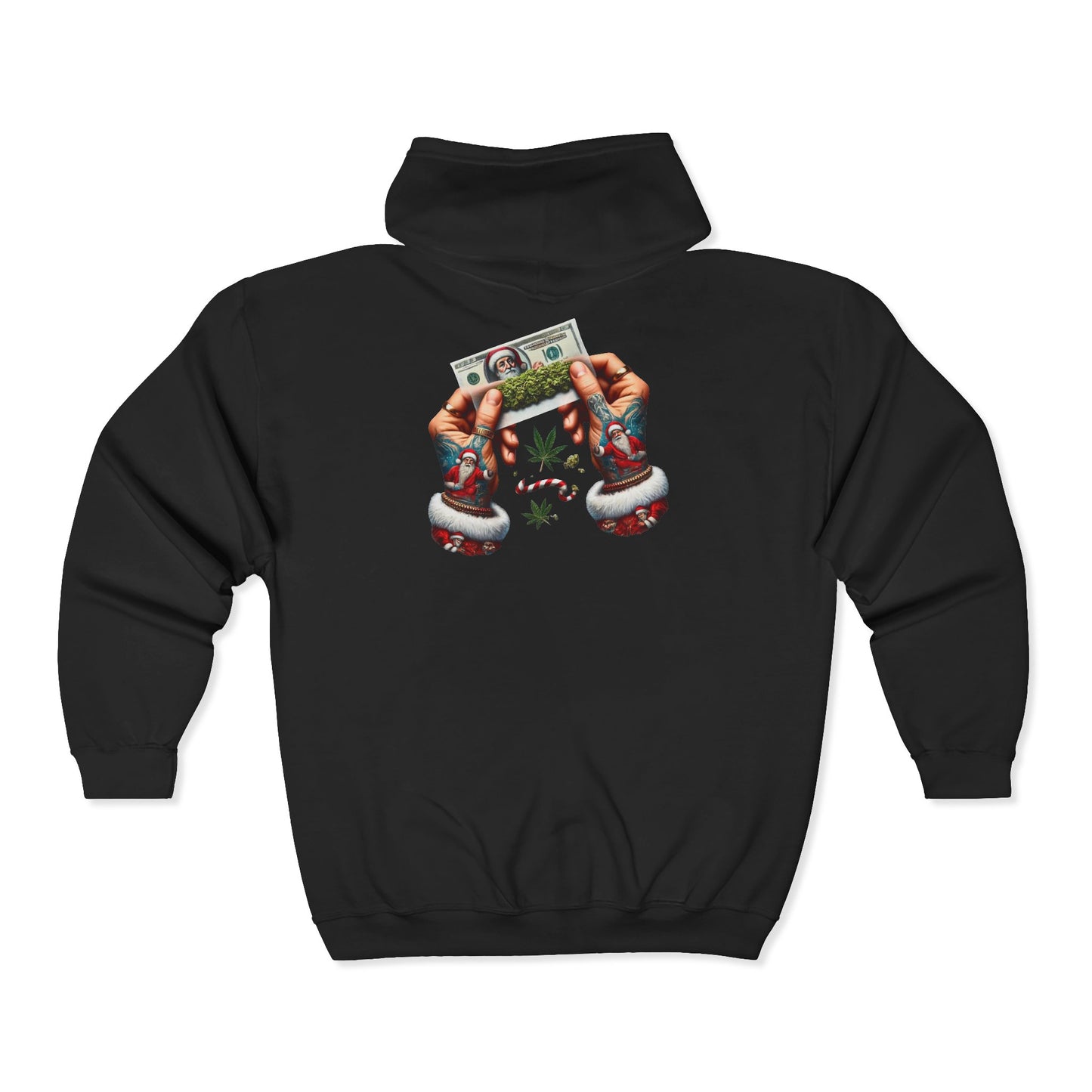 Zip Hoodie — Festive Santa Hands Holding Cash Christmas Zip-Up Hooded Sweatshirt