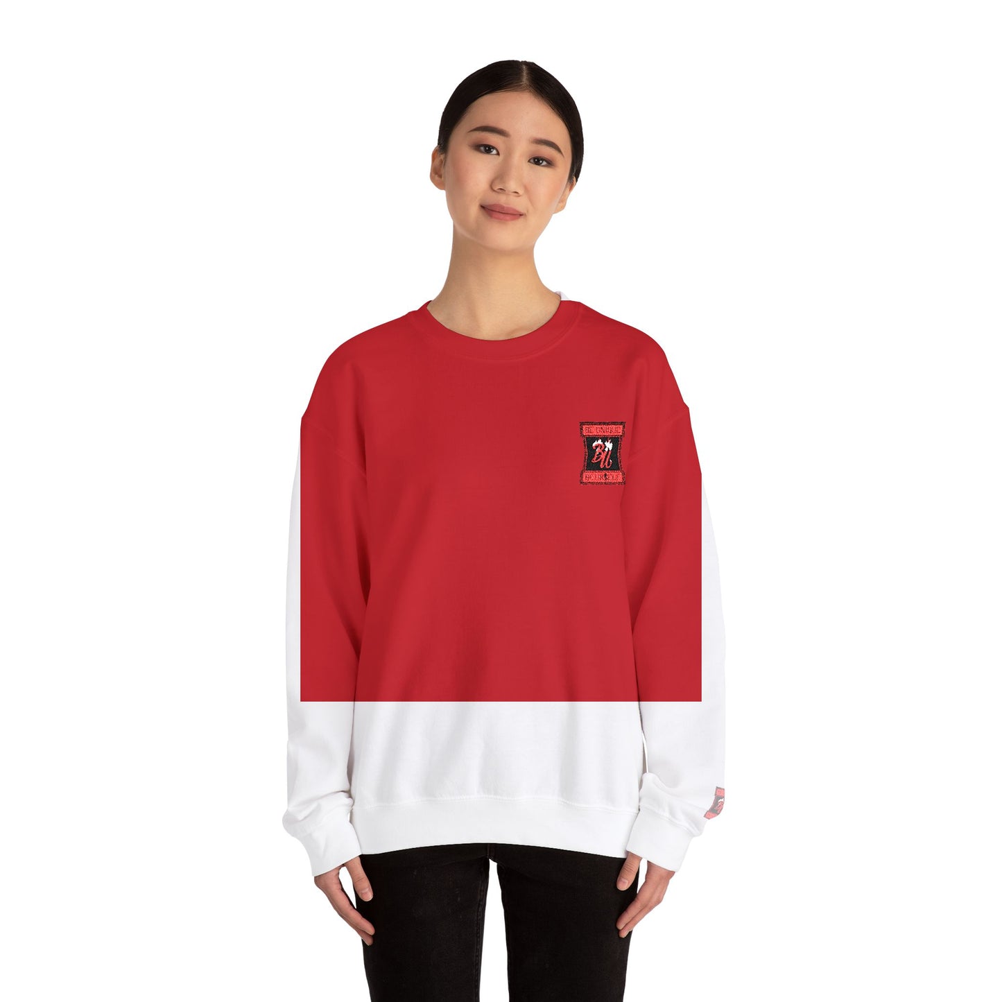 Black Crewneck Sweatshirt with Red Floral Skull Patch – Gothic Streetwear