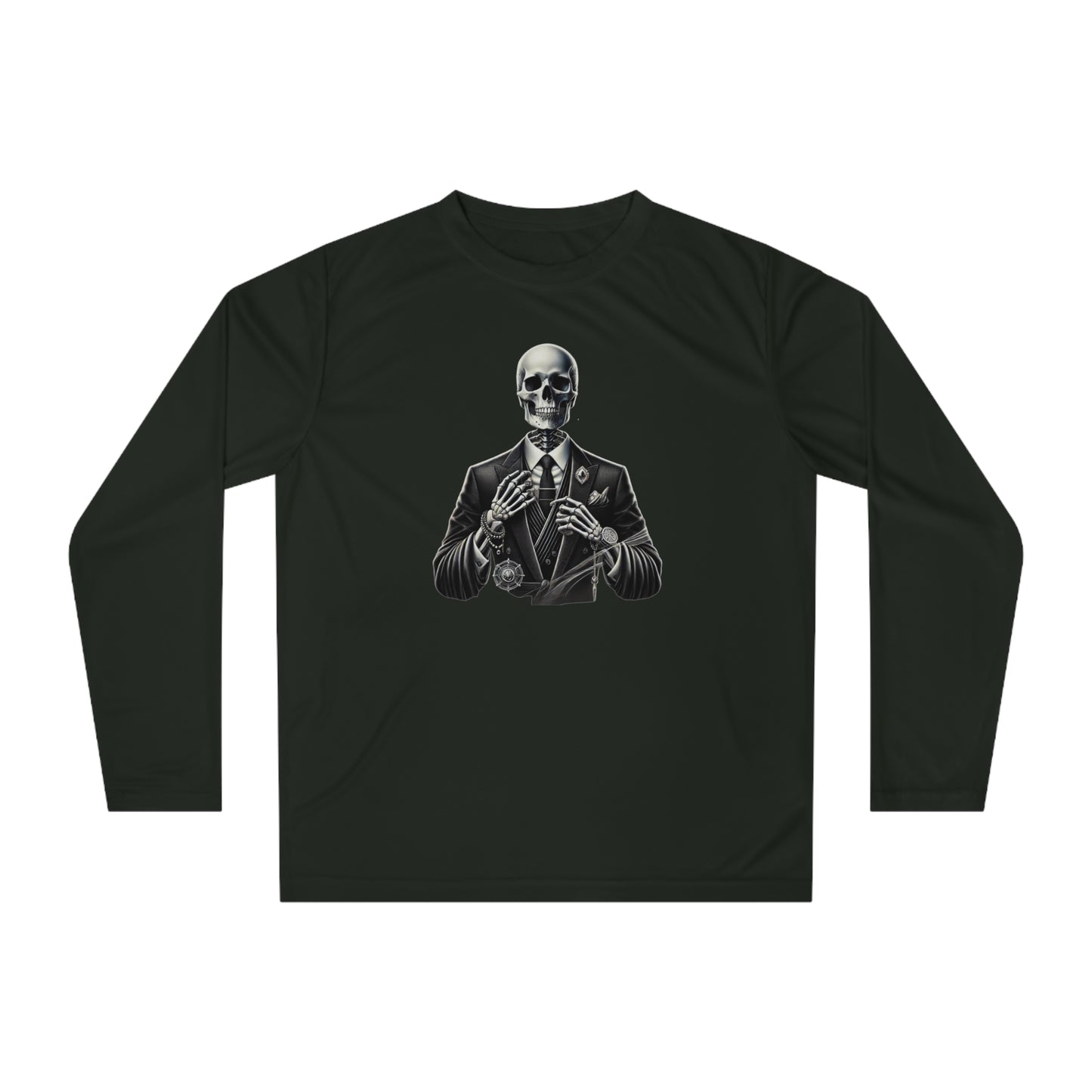 Stylish Skeleton Unisex Performance Long Sleeve Shirt - Gothic, Casual Wear, Halloween Shirt, Fitness Apparel, Graphic Tee