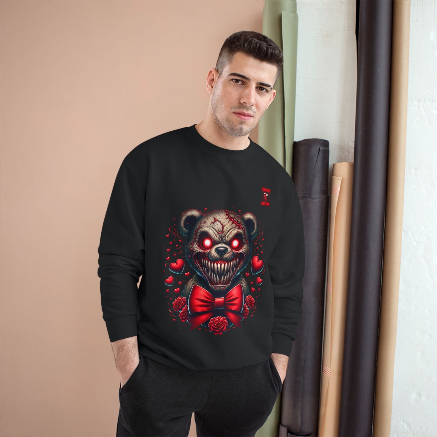 Creepy Teddy Bear Sweatshirt — 'Be Unique Be Urself' Graphic Champion Crewneck