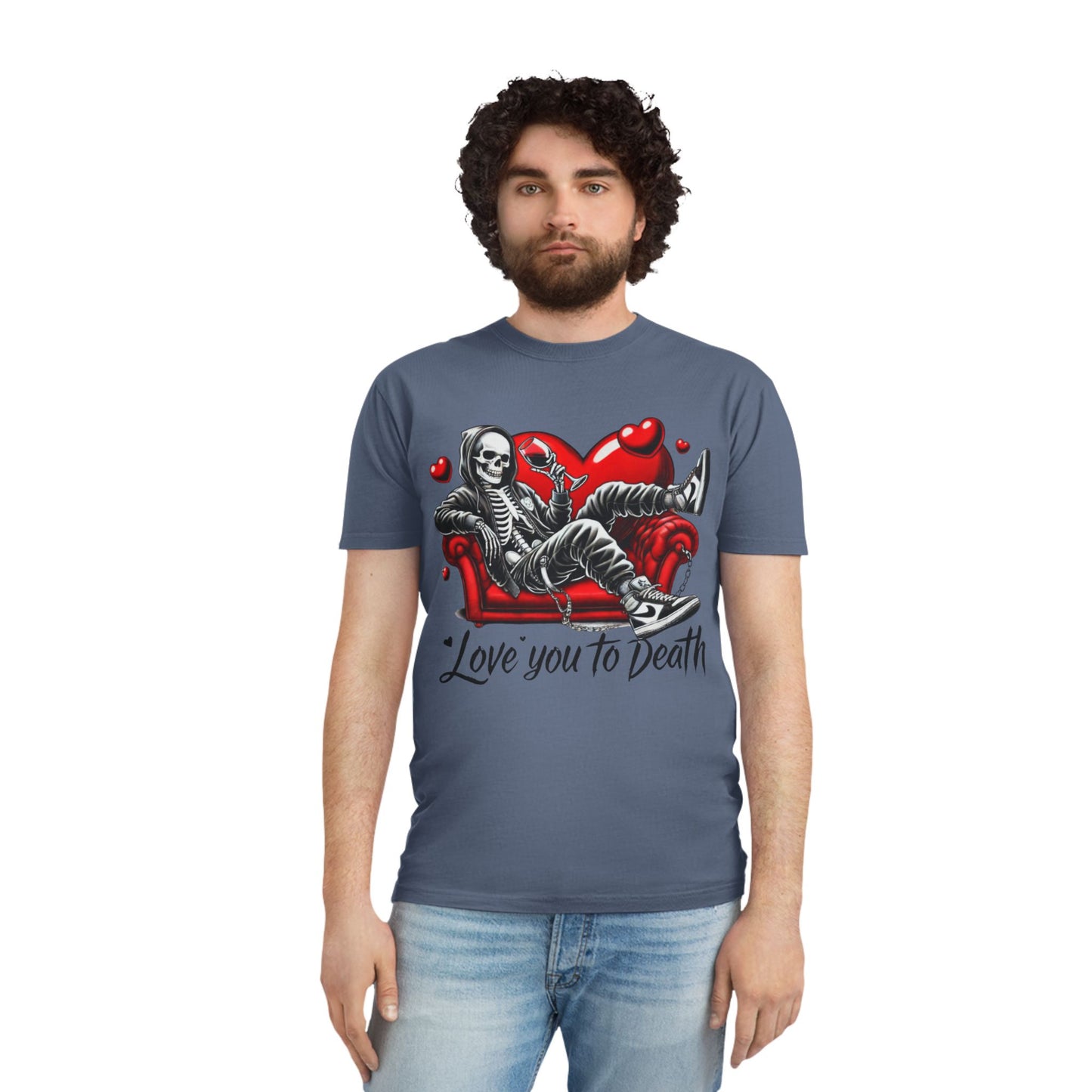 Unisex Faded Graphic Tee for Unique Souls - Love You to Death Design, Casual Wear, Gift for Halloween, Celebrations, Everyday Style