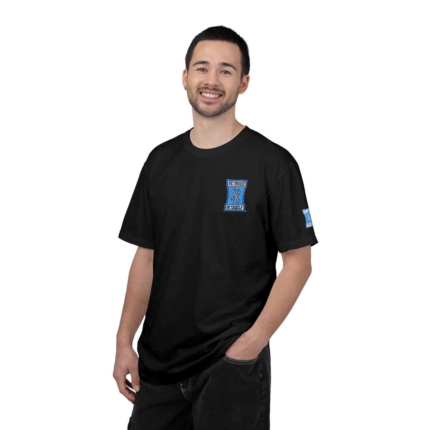 Blue Floral Bear Graphic T-Shirt — Chest & Sleeve Print