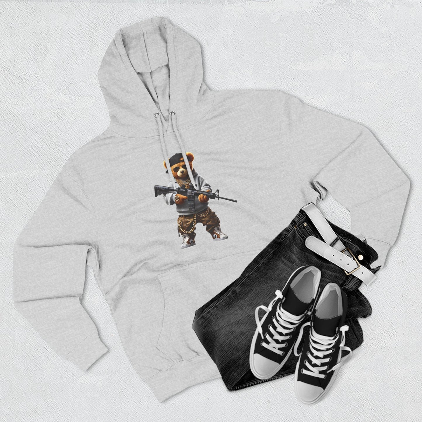 Be Unique Be Urself Hoodie — Cute Bear Soldier Graphic Fleece Pullover