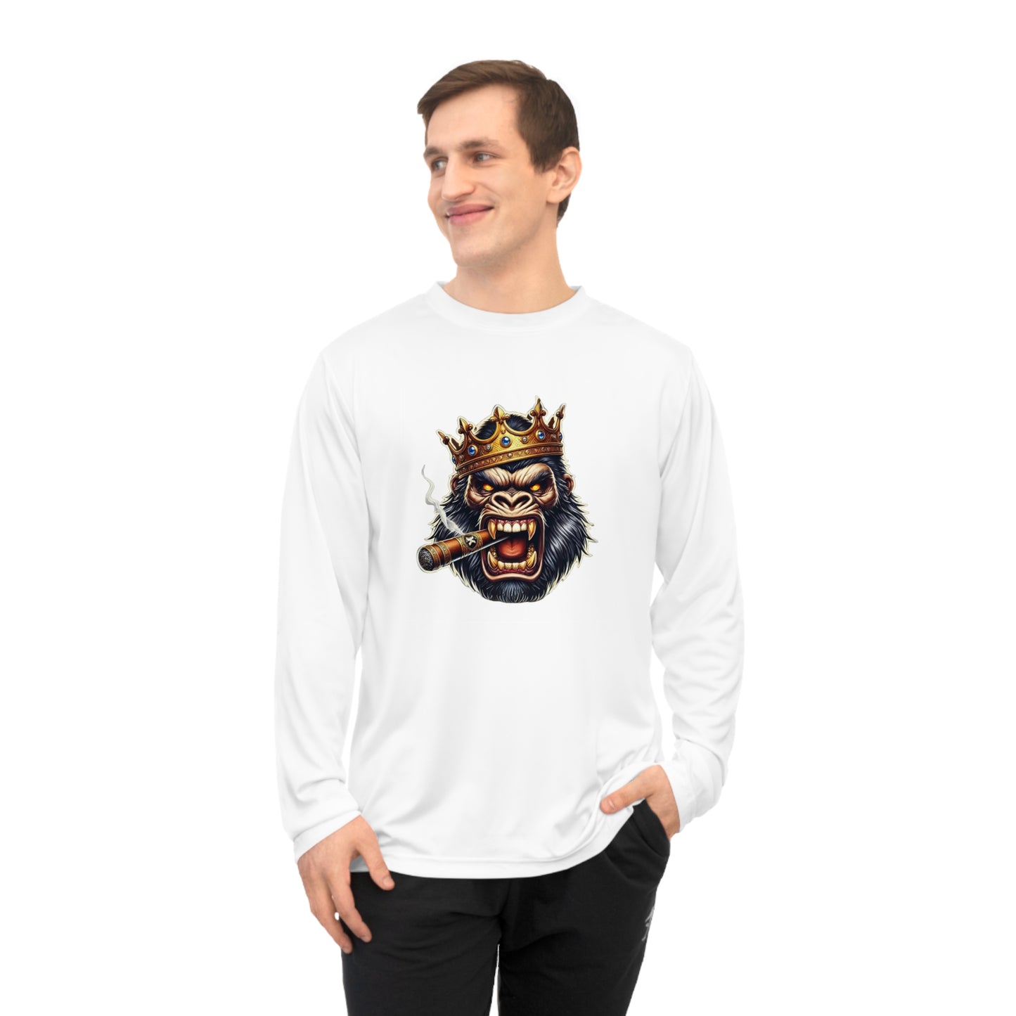 King Gorilla Performance Long Sleeve Shirt, Unisex Graphic Tee, Sporty Apparel, Gift for Him, Unique Workout Top