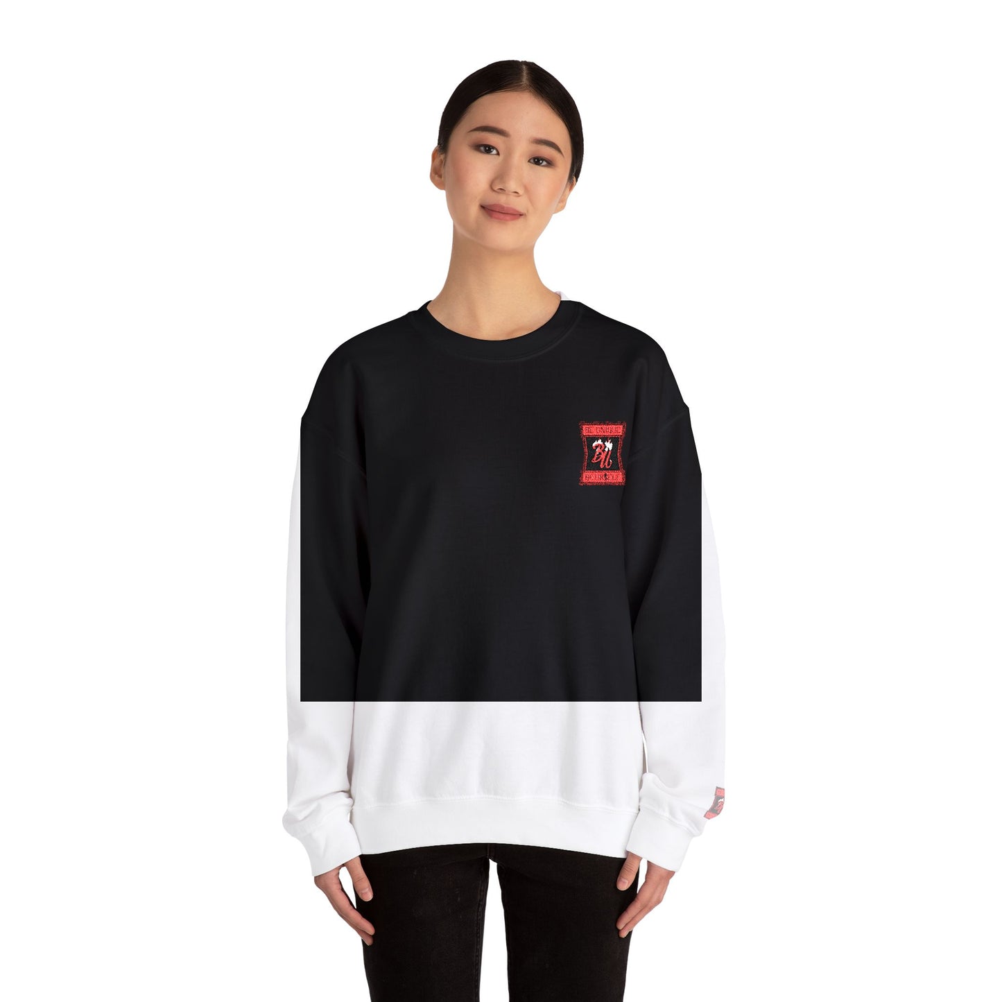 Black Crewneck Sweatshirt with Red Floral Skull Patch – Gothic Streetwear