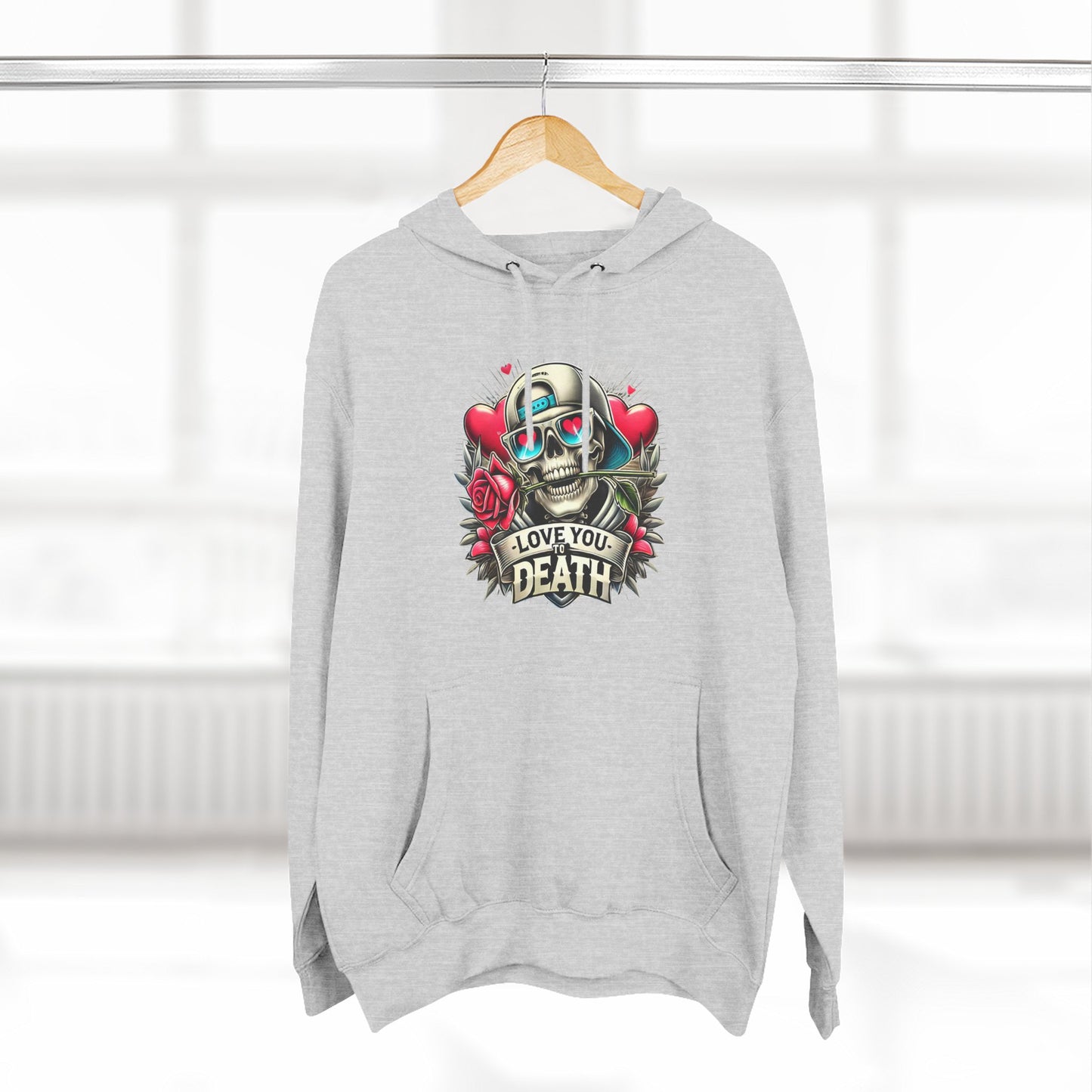 Gothic Love Death Hoodie - Three-Panel Fleece Sweatshirt