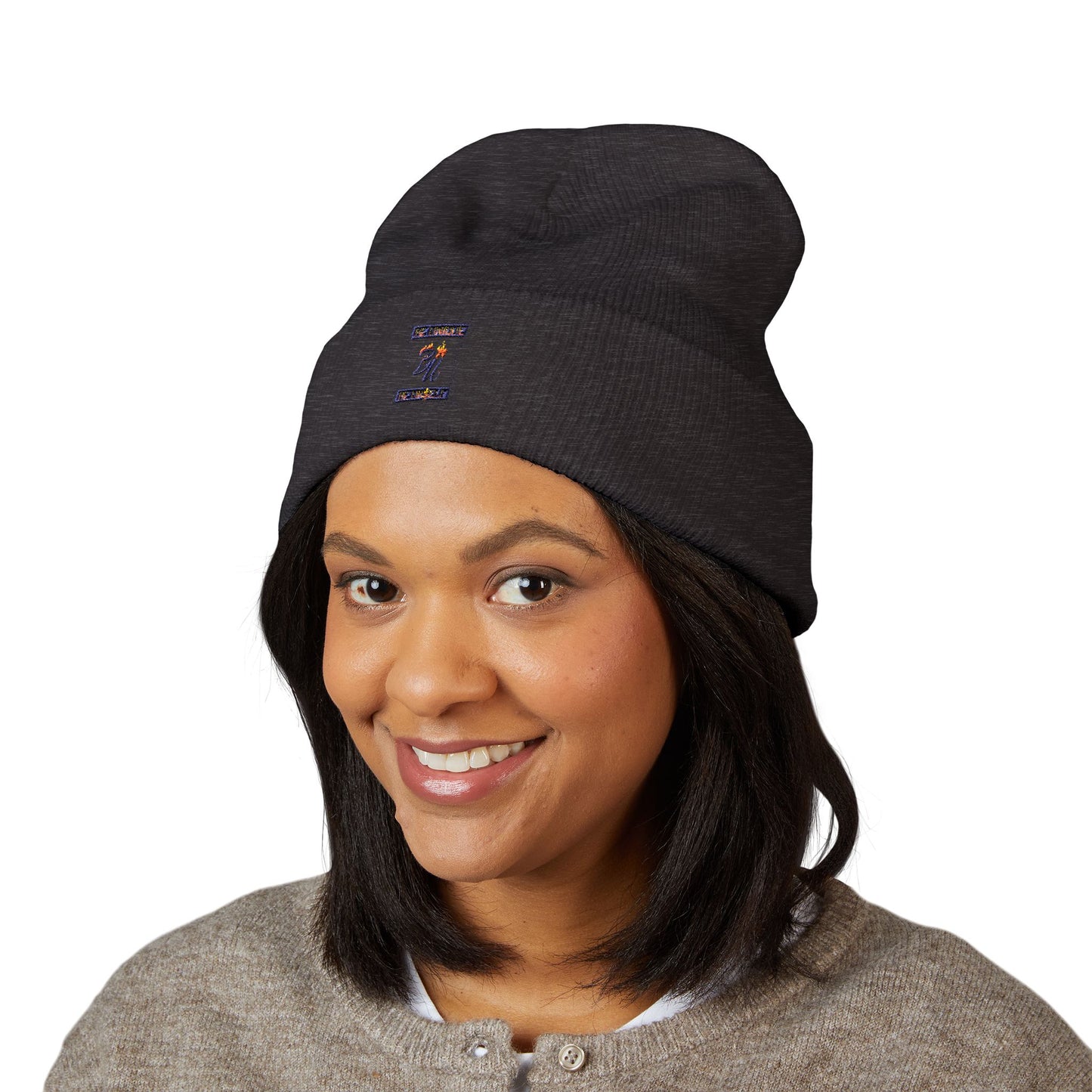 Classic Cuffed Beanie with Bold Embroidery, Cozy Winter Hat, Stylish Knit Cap, Perfect Gift for Her, Unisex Beanie