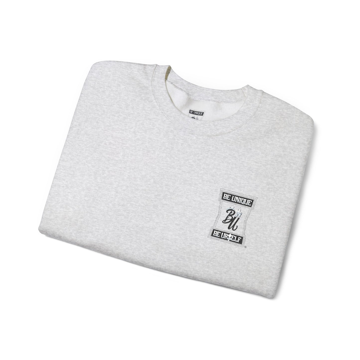 Minimalist White Crewneck Sweatshirt with Small Chest & Sleeve Graphic