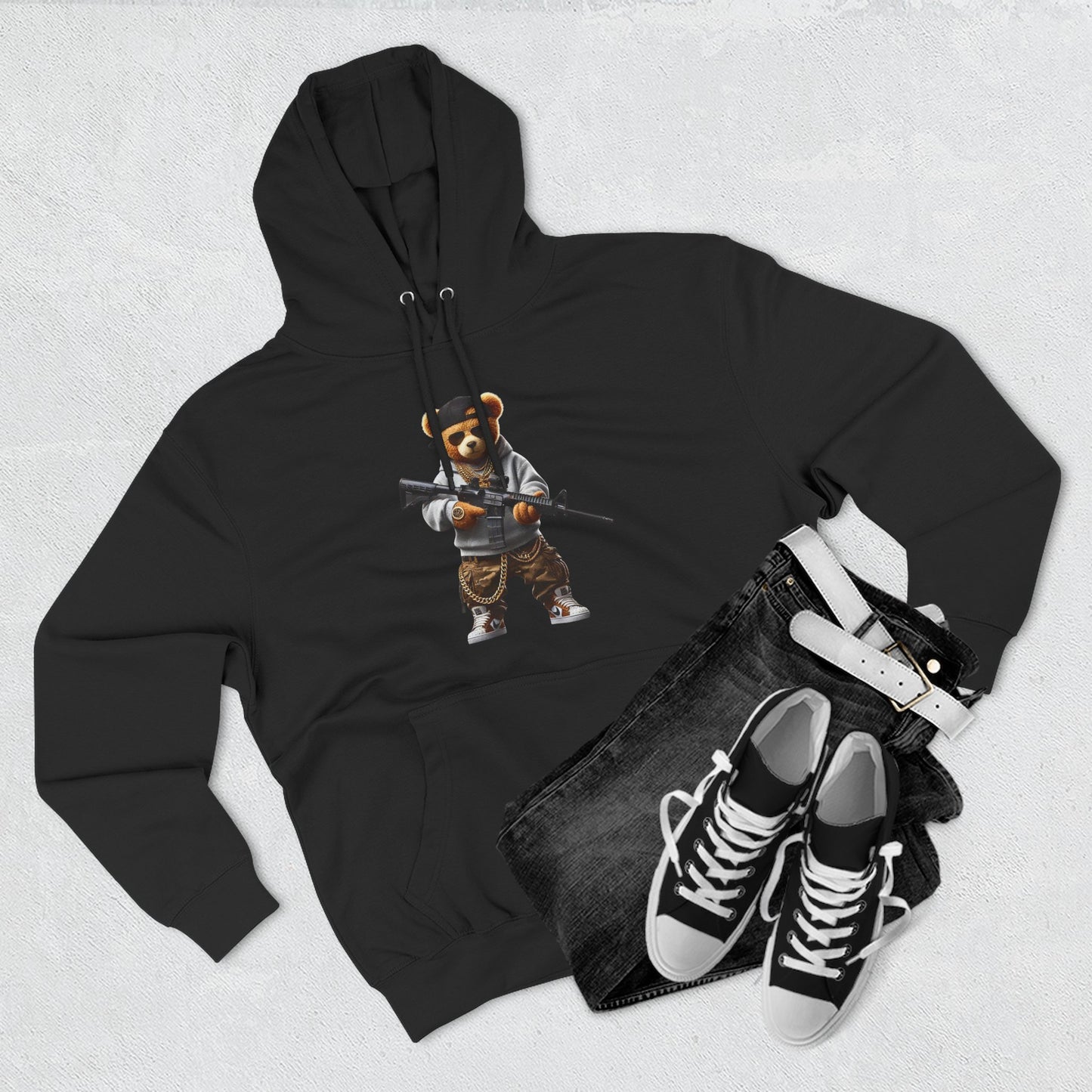 Be Unique Be Urself Hoodie — Cute Bear Soldier Graphic Fleece Pullover