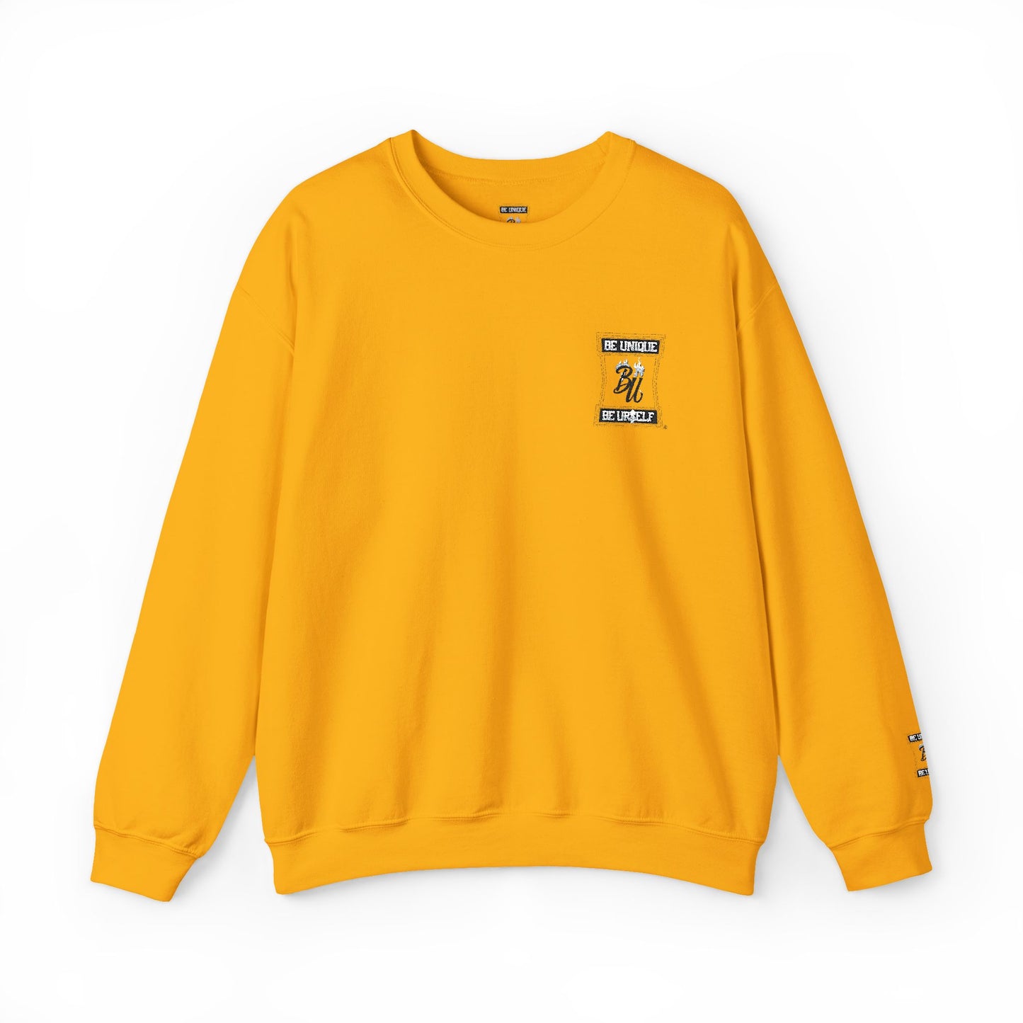 Minimalist White Crewneck Sweatshirt with Small Chest & Sleeve Graphic