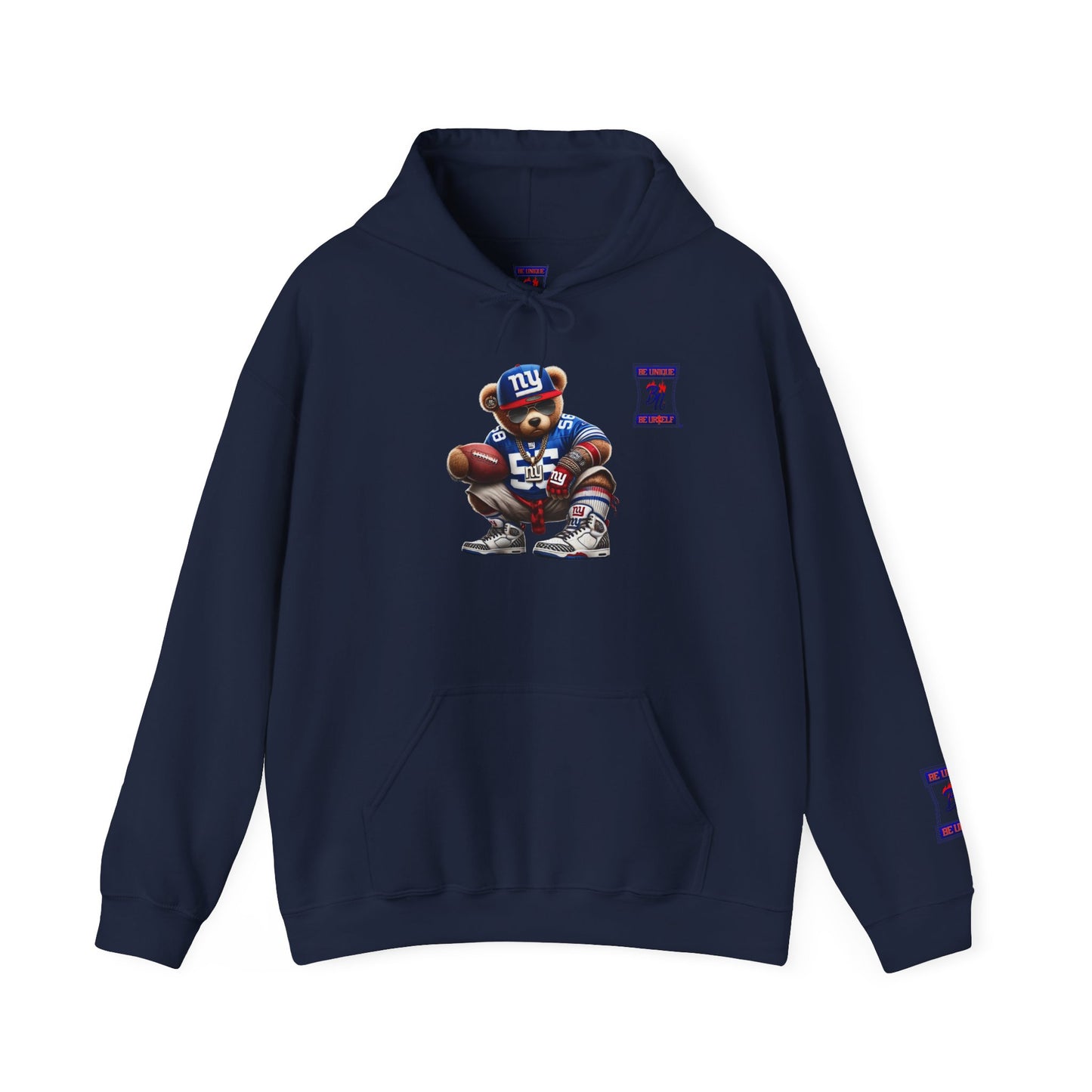 Football Bear Hoodie — Retro NYG Football Player Graphic Sweatshirt