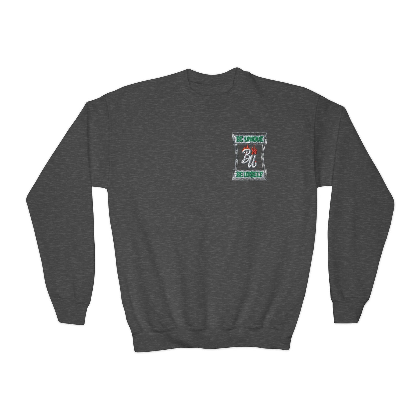 Youth Crewneck Sweatshirt — Holiday Floral Pocket Print