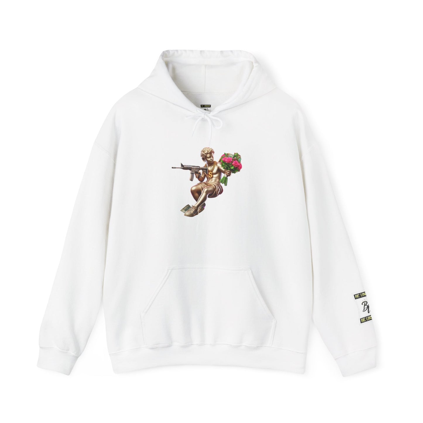Hoodie — Cherub with Roses Design, 'Be True, Be Yourself' Inspirational Streetwear