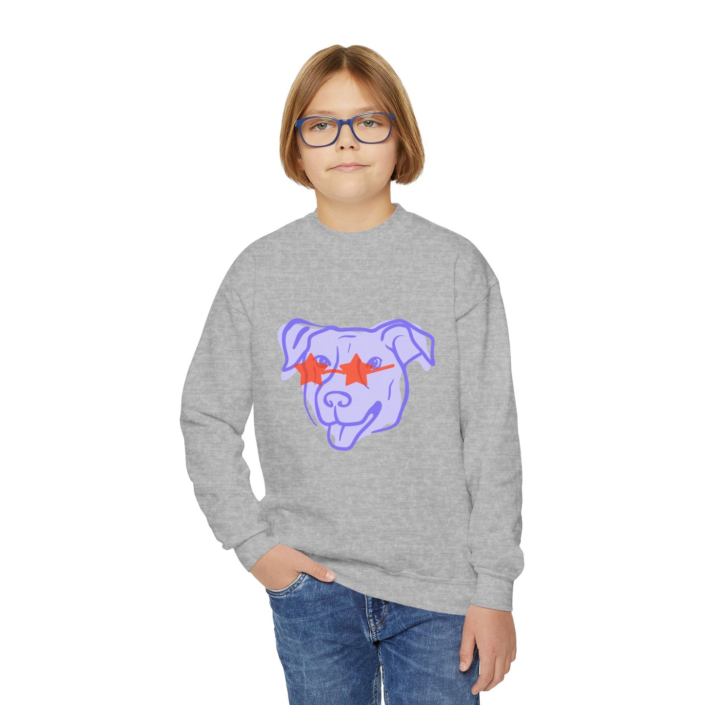 Youth Crewneck Sweatshirt with Playful Dog Design | Perfect for Pet Lovers, Everyday Comfort, Gift Idea, Unique Style, Trendy Apparel