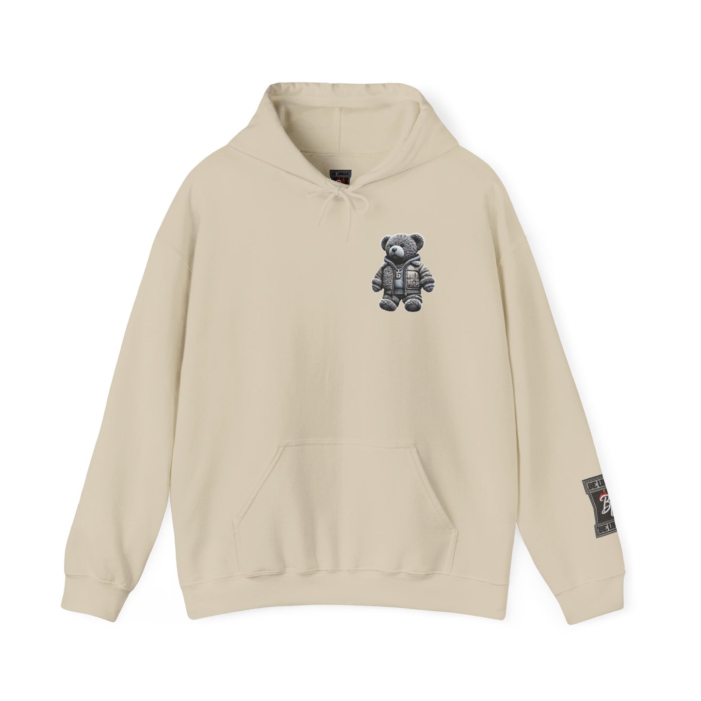 Teddy Bear Graphic Hoodie — Cozy Streetwear Pullover with Patch Detail