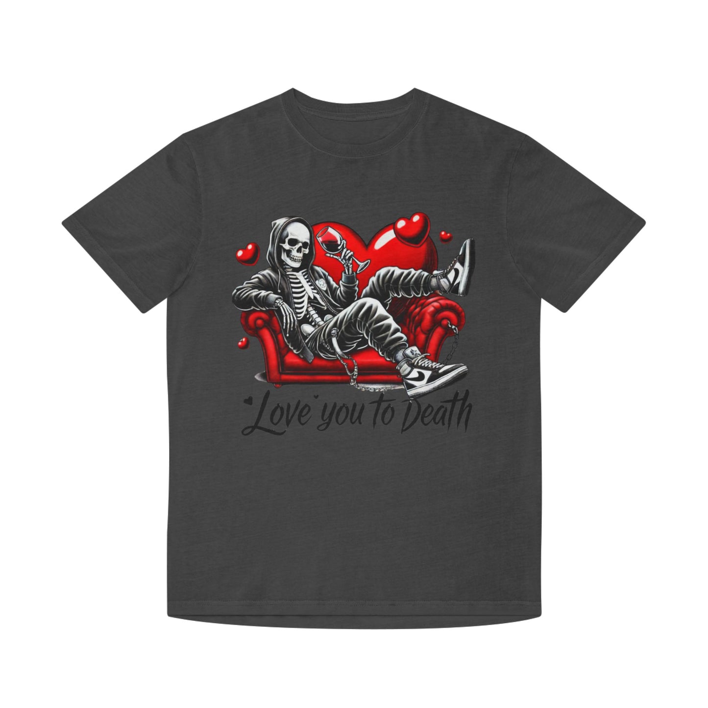 Unisex Faded Graphic Tee for Unique Souls - Love You to Death Design, Casual Wear, Gift for Halloween, Celebrations, Everyday Style
