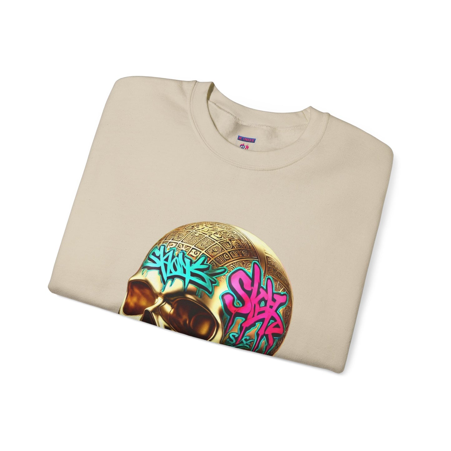 Skull Graffiti Crewneck Sweatshirt — "Be Unique Be Urself" Streetwear