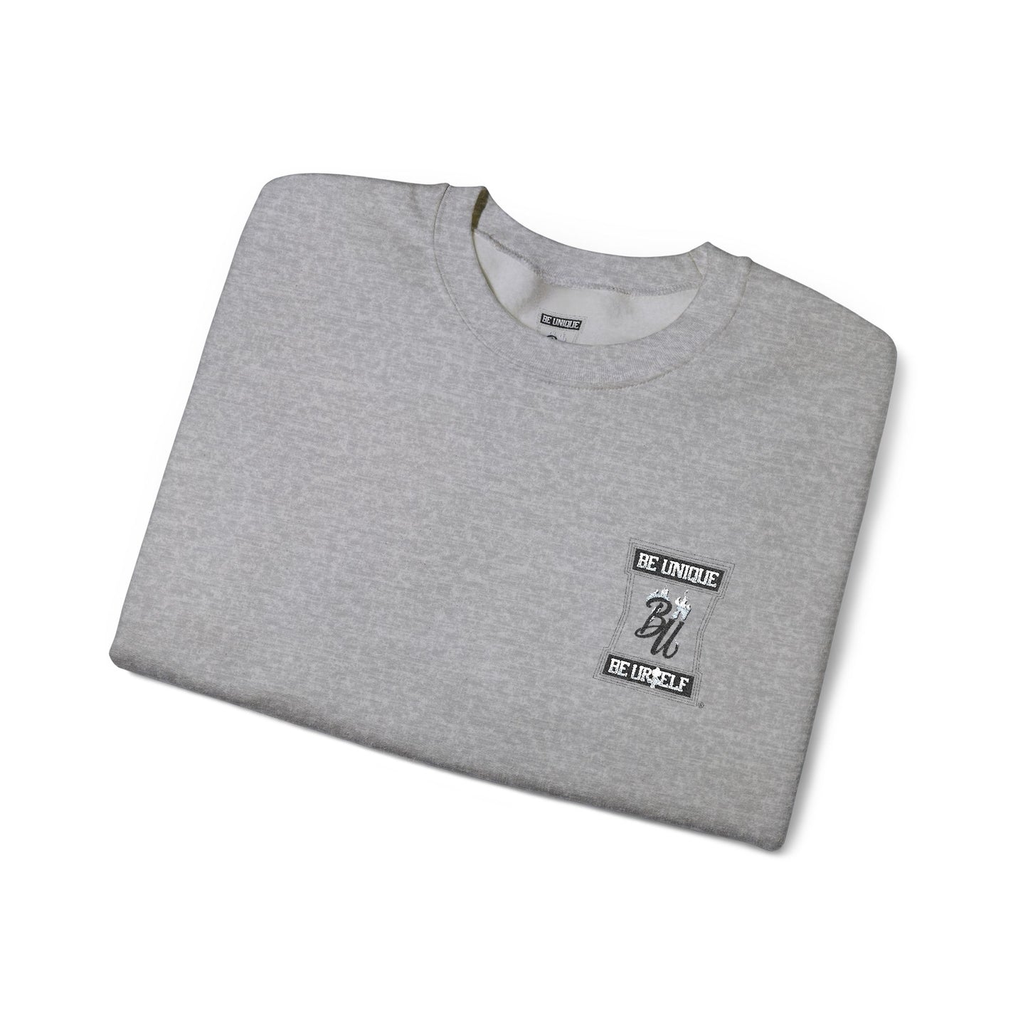 Minimalist White Crewneck Sweatshirt with Small Chest & Sleeve Graphic