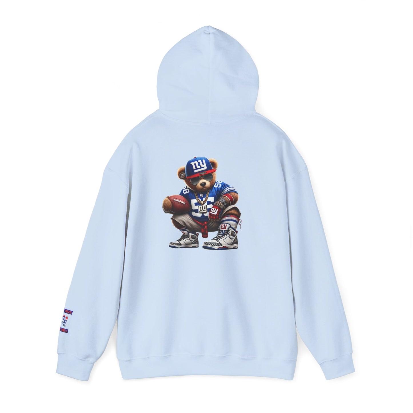 Football Bear Hoodie — Retro NYG Football Player Graphic Sweatshirt