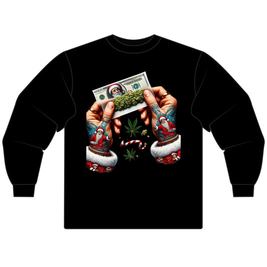Holiday Vibes Unisex Long Sleeve T-Shirt, Christmas Gift, Cannabis Lover Shirt, Unique Holiday Apparel, Festive Tee, Unisex Tee
