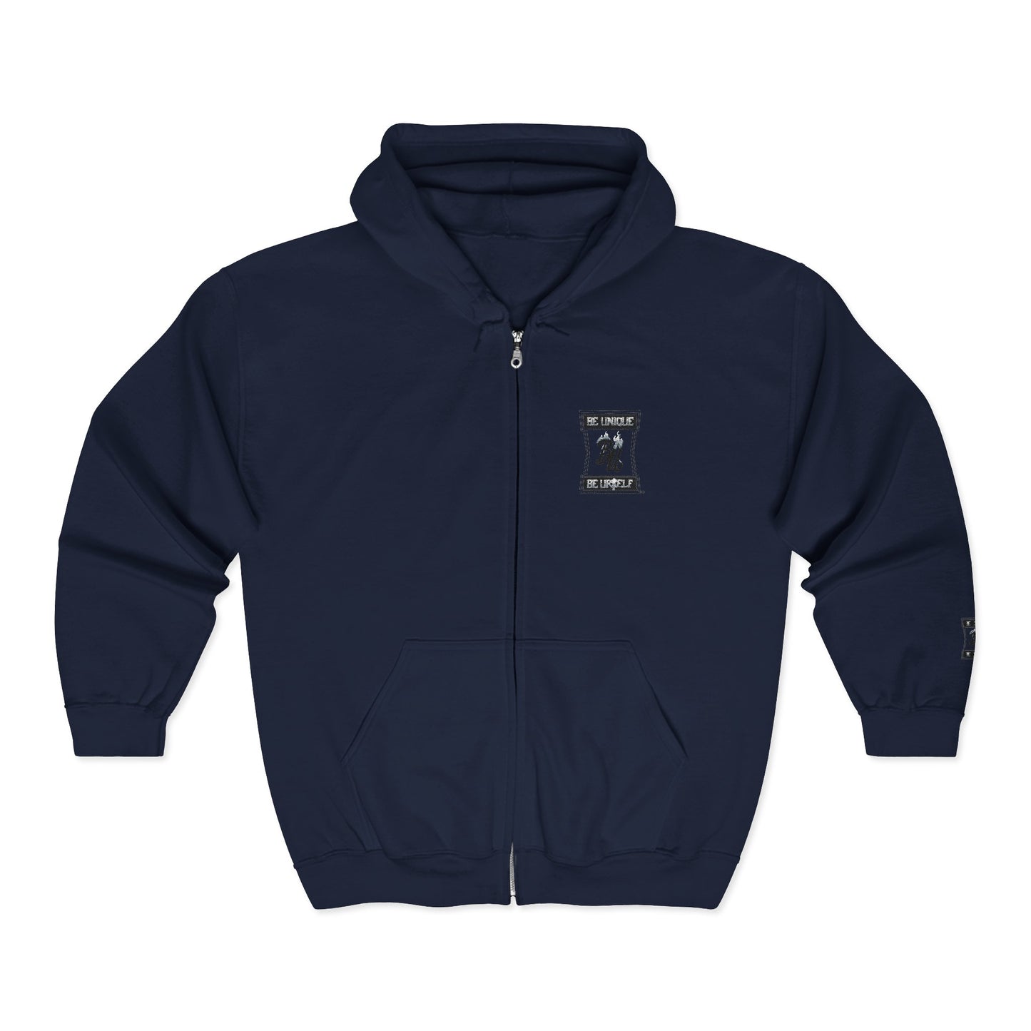 Black Full-Zip Hoodie with Minimalist Motorcycle Club Patch Design