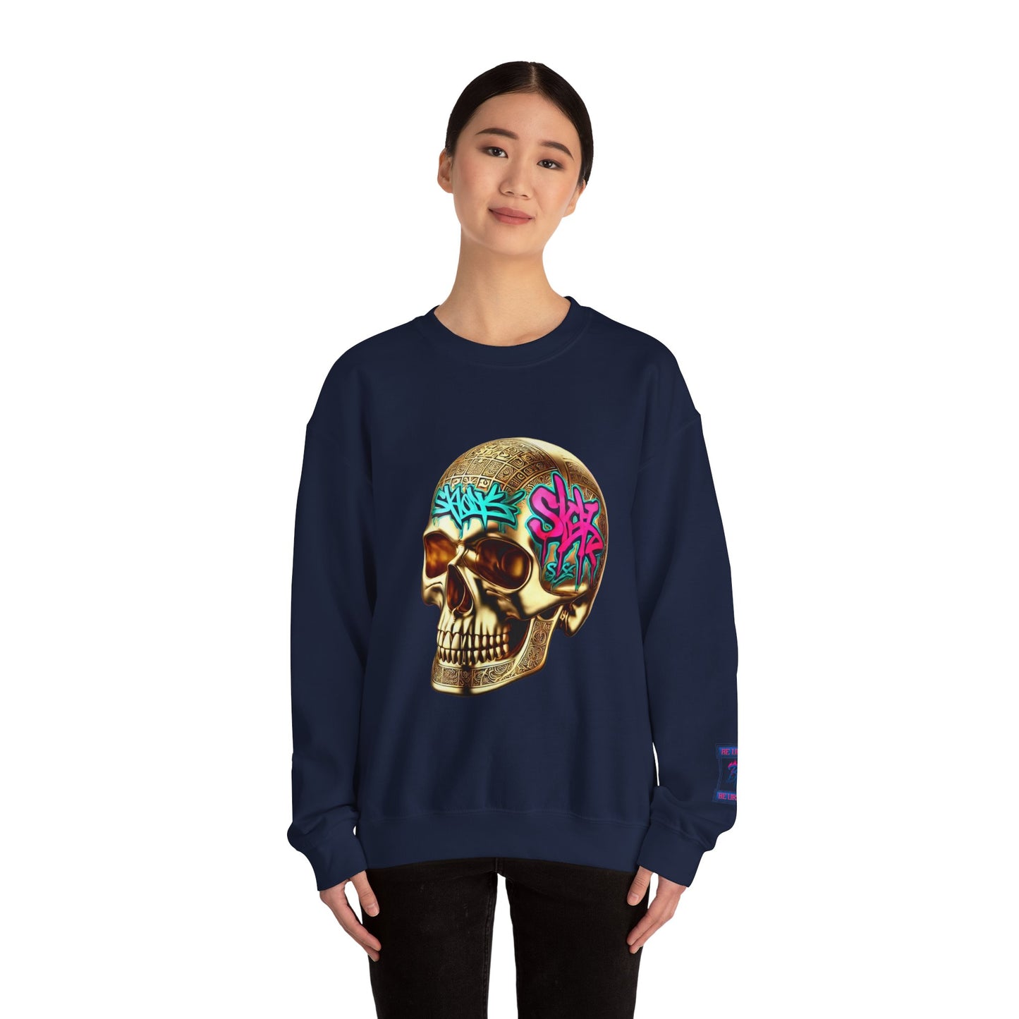 Skull Graffiti Crewneck Sweatshirt — "Be Unique Be Urself" Streetwear
