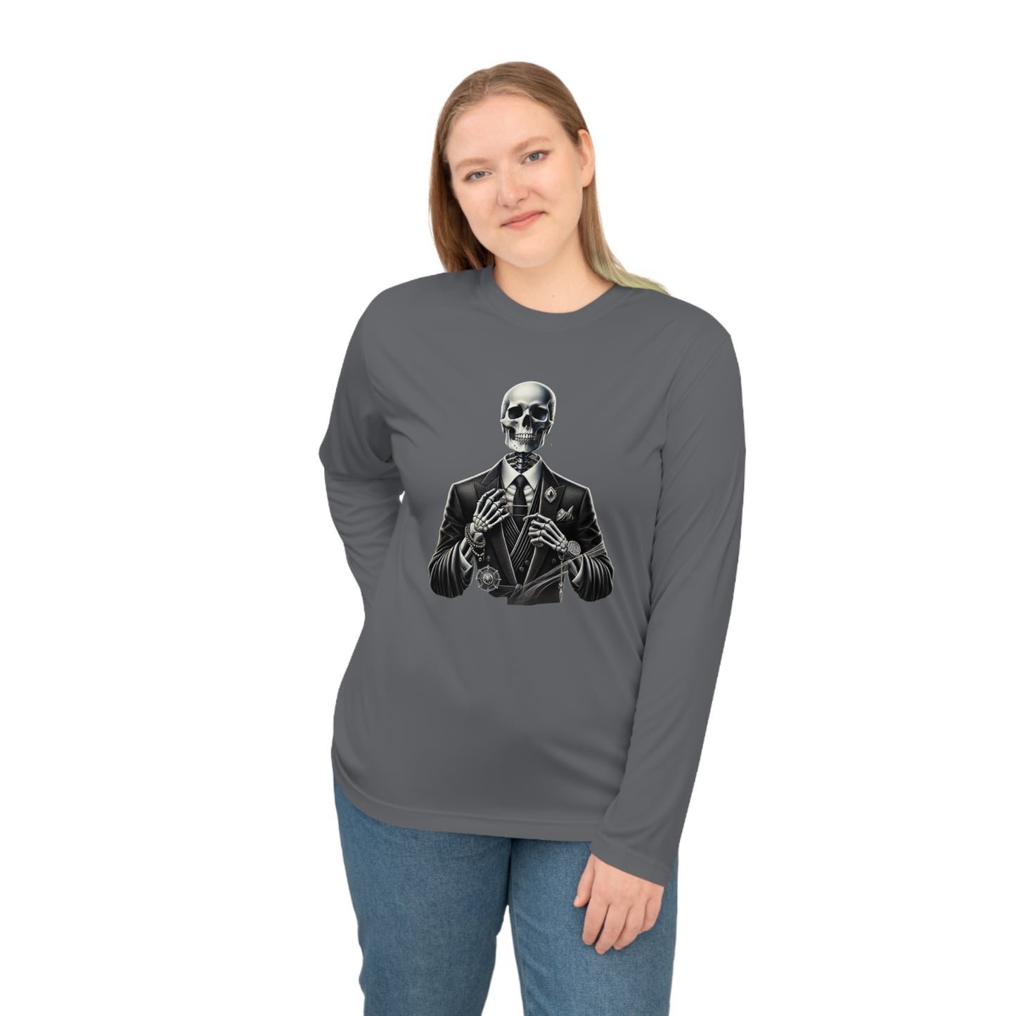 Stylish Skeleton Unisex Performance Long Sleeve Shirt - Gothic, Casual Wear, Halloween Shirt, Fitness Apparel, Graphic Tee