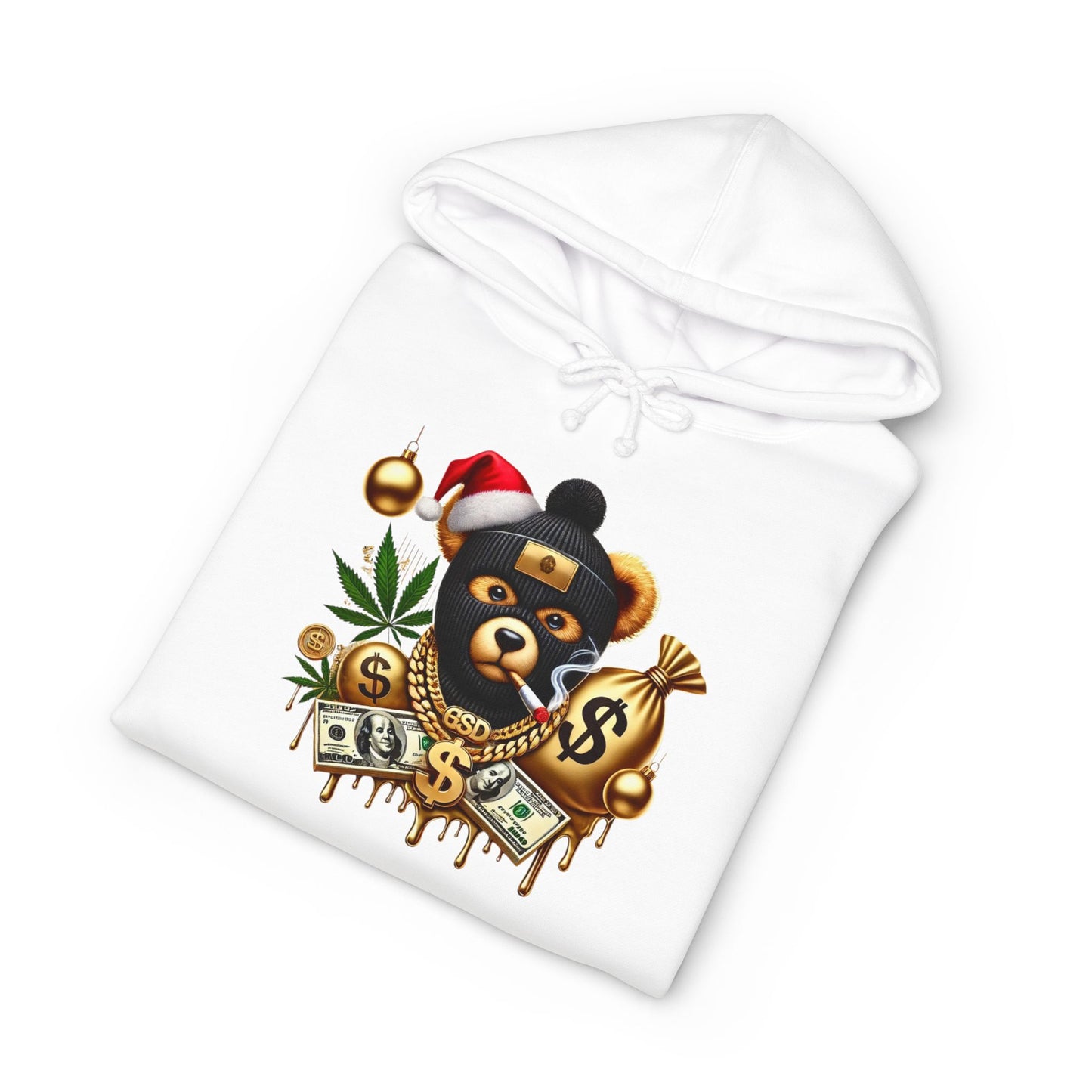 Festive Bear Hoodie: Unisex Heavyweight Sweatshirt with Holiday Vibe, Bear Design, Christmas Gift, Cozy Attire, Streetwear Style